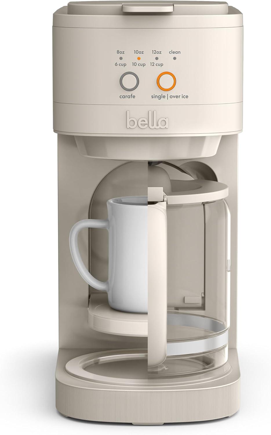 bella VersaBrew 2-in-1 Coffee Maker Oatmilk: Drip Coffee Machine, 12 oz Capacity, Glass Carafe, Automatic Shut-Off