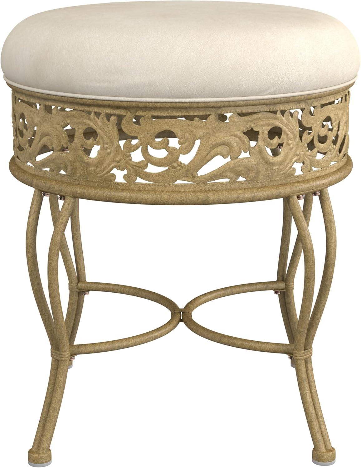 18.5" Villa III Upholstered Backless Metal Vanity Stool Beige - Hillsdale Furniture: Round Padded Seat, Makeup Bench