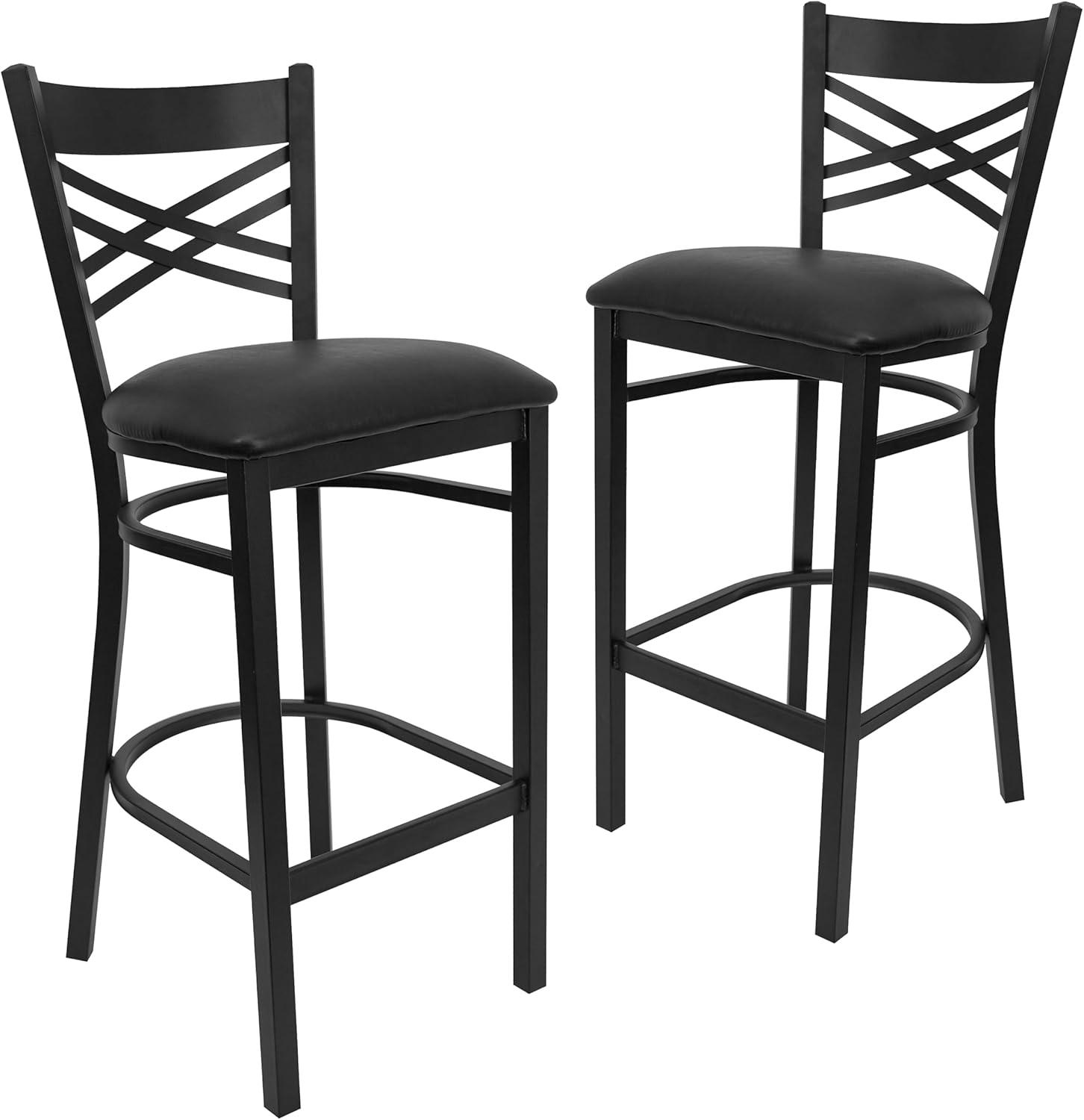 Flash Furniture HERCULES Series Black ''X'' Back Metal Restaurant Barstool - Black Vinyl Seat