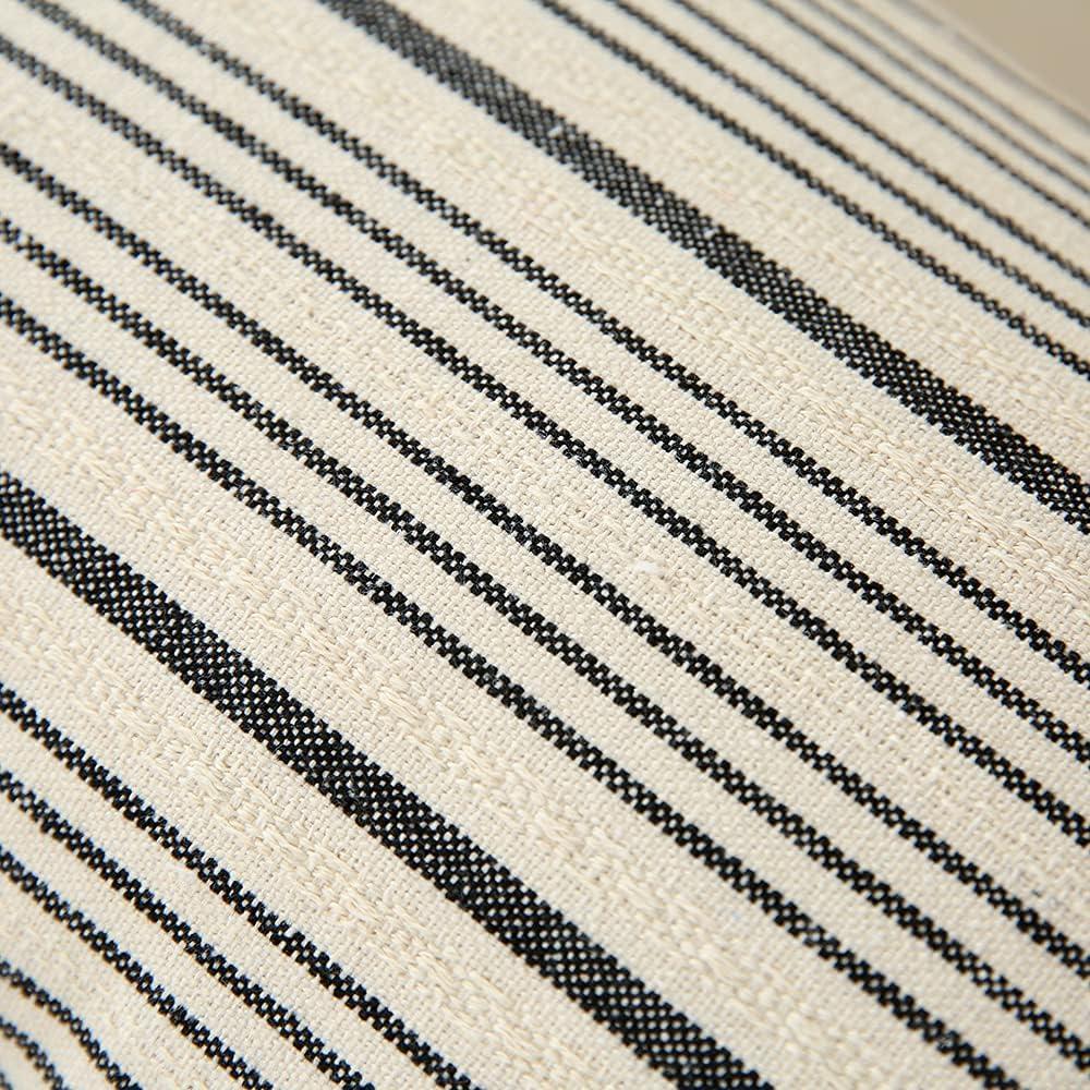 Modern Black and Beige Cotton Striped Throw Pillow Set