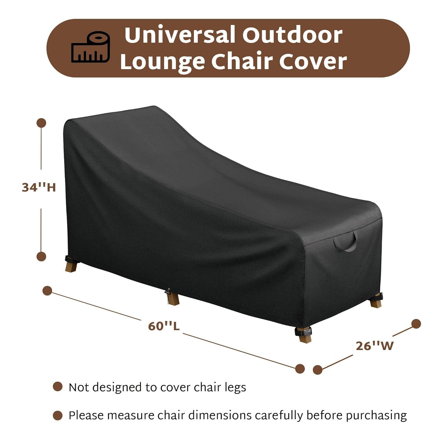iBirdie Outdoor Lounge Chaise Chair Cover 60L x 26W x 34H inch Waterproof Patio Furniture Covers Lawn Pool Chair Cover 1 Pack Black