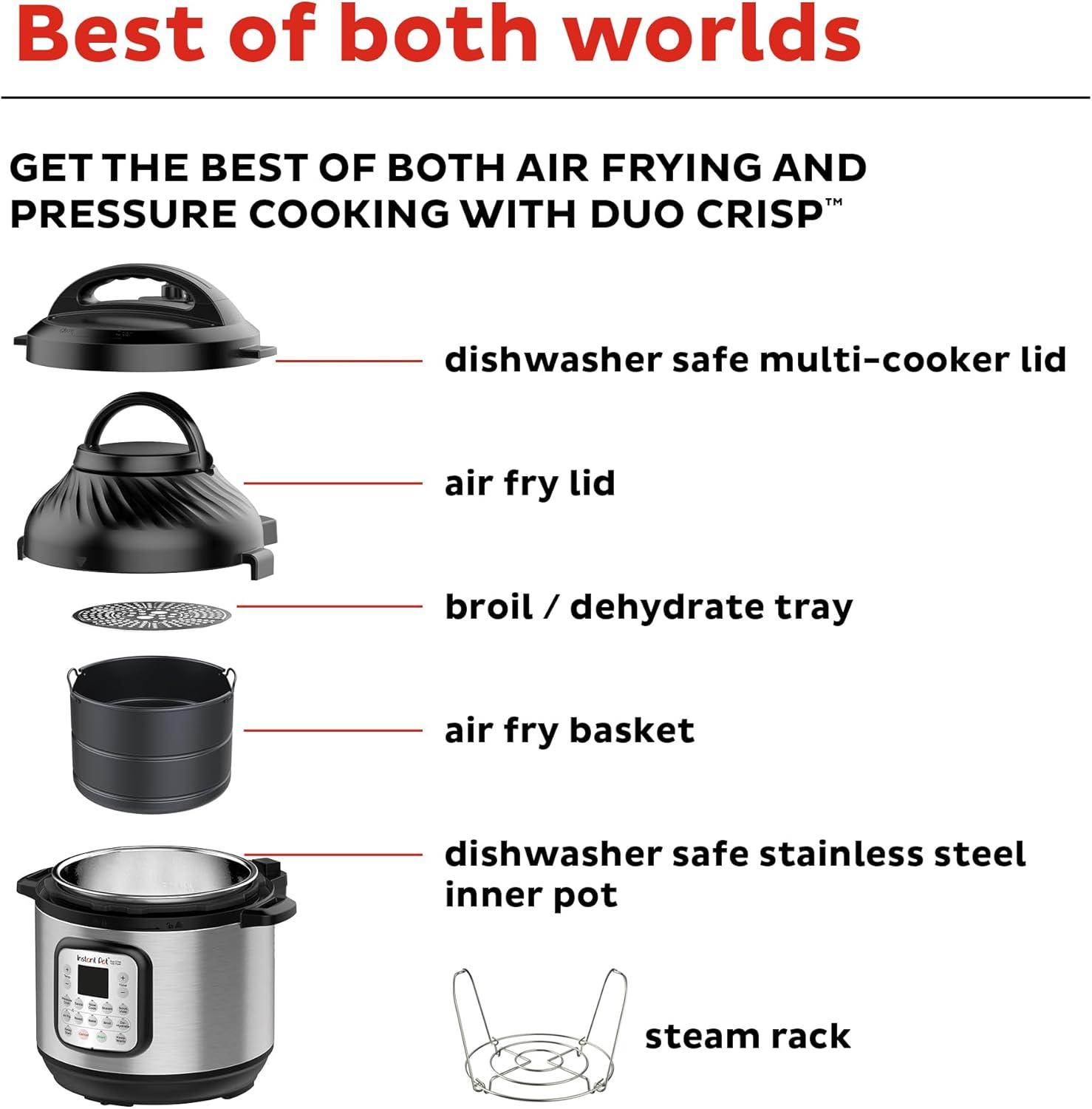 Instant Pot 6qt Crisp Pressure Cooker Air Fryer - Silver: Stainless Steel, Reheat, Air Fry, Saute, Automatic Shut-Off