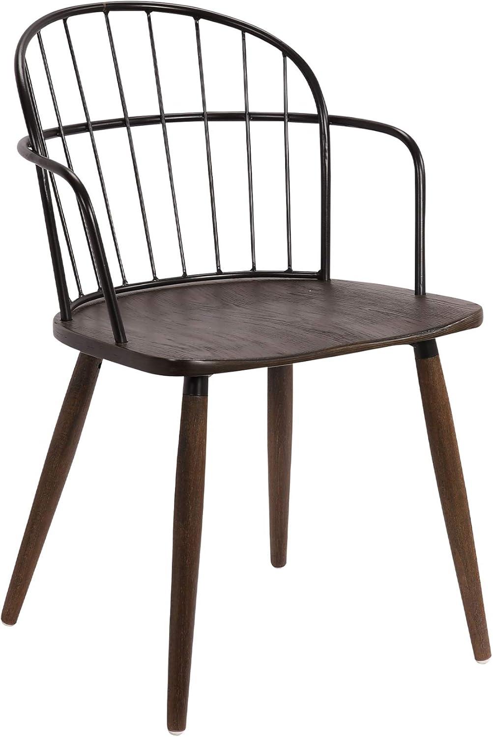 Metal Frame Side Chair with Open Backrest, Black and Brown - Saltoro Sherpi