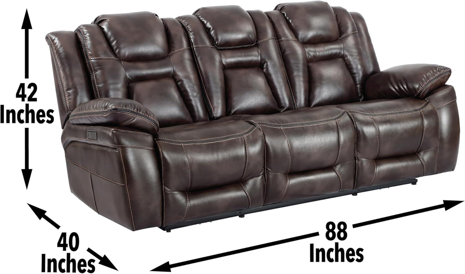 Oportuna Dual Power Sofa with Drop Down Table Brown - Steve Silver Co.