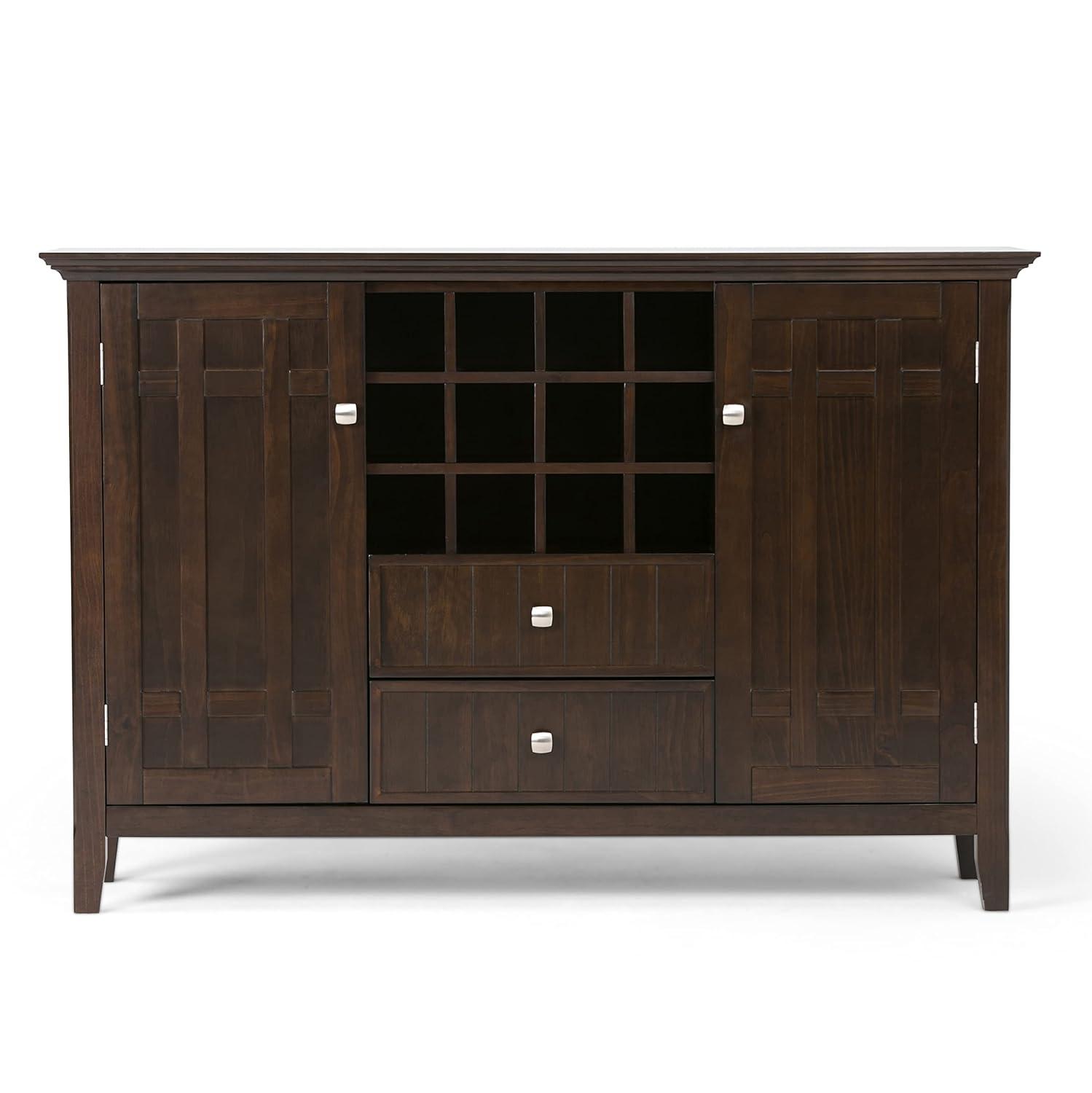 Simpli Home Bedford 54"W Solid Wood Sideboard Buffet and Wine Rack, 2 Drawers, and 2 Cabinets