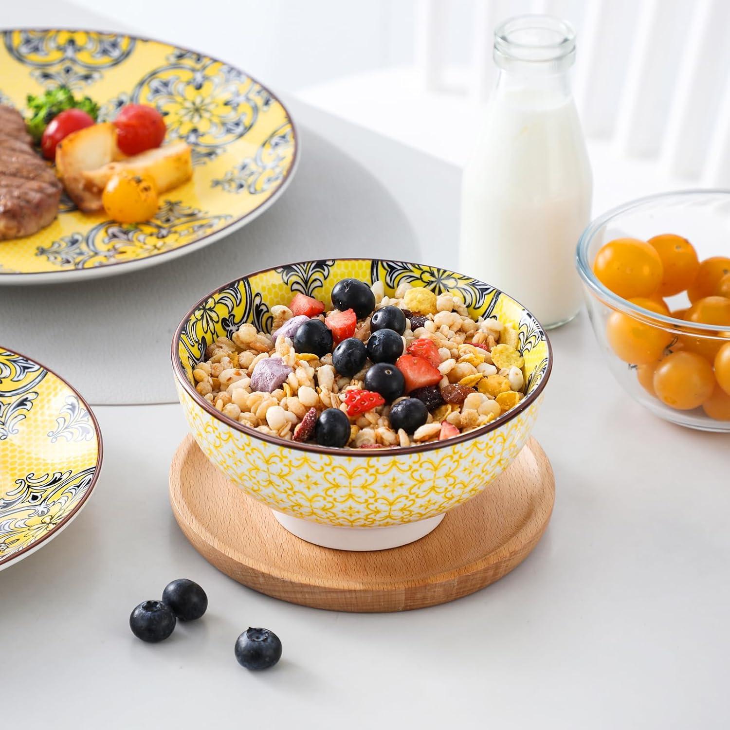 Bloomsbury Market Plates And Bowls Sets For 4,  Porcelain Dinnerware Sets Dishware Sets Chip Resistant Ceramic Dish Set Dining Dinner Ware Service, Series Jasmin,(12 Pieces/Mixcolor)