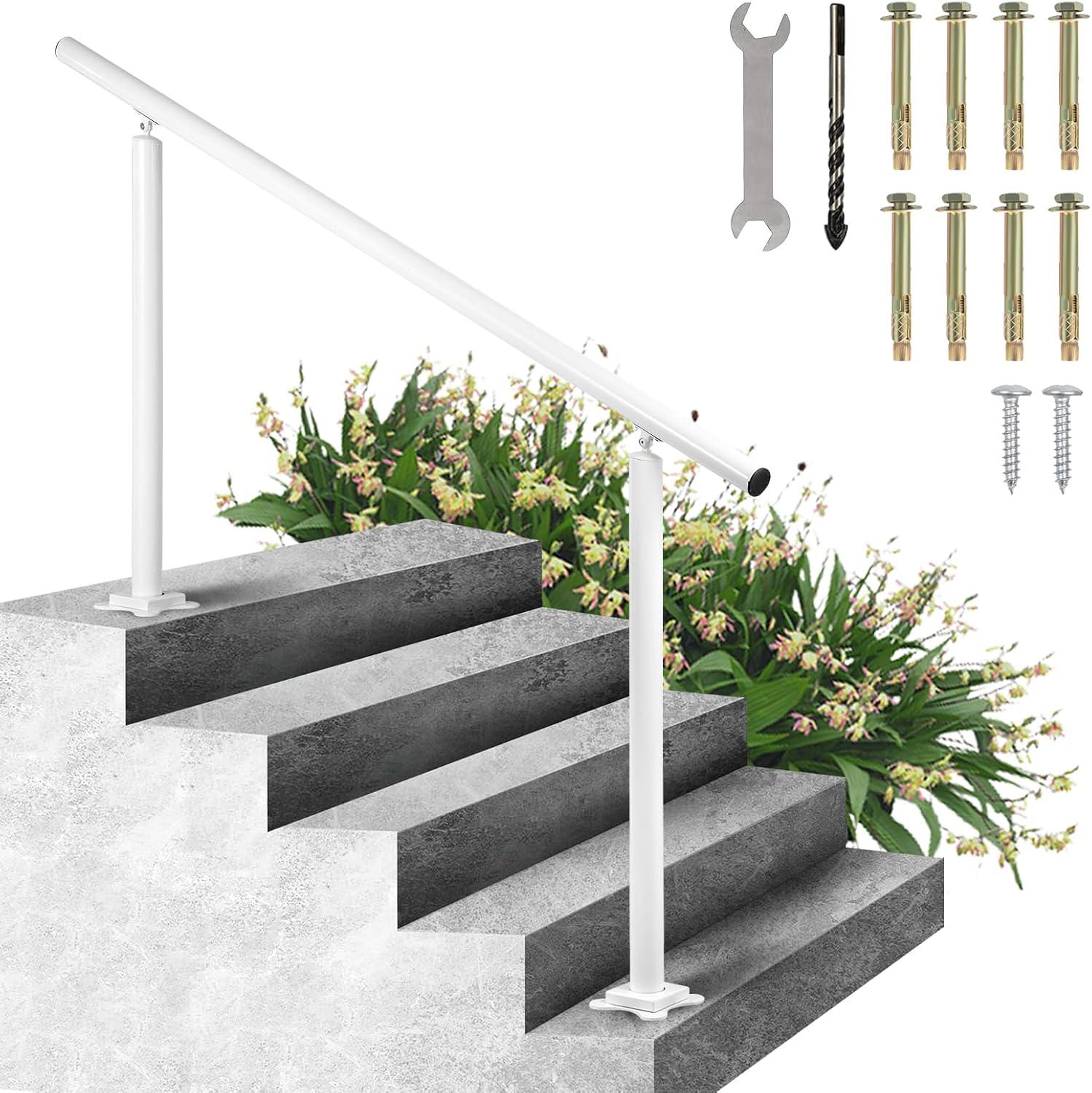 White Aluminum Adjustable Outdoor Stair Handrail for 0-5 Steps