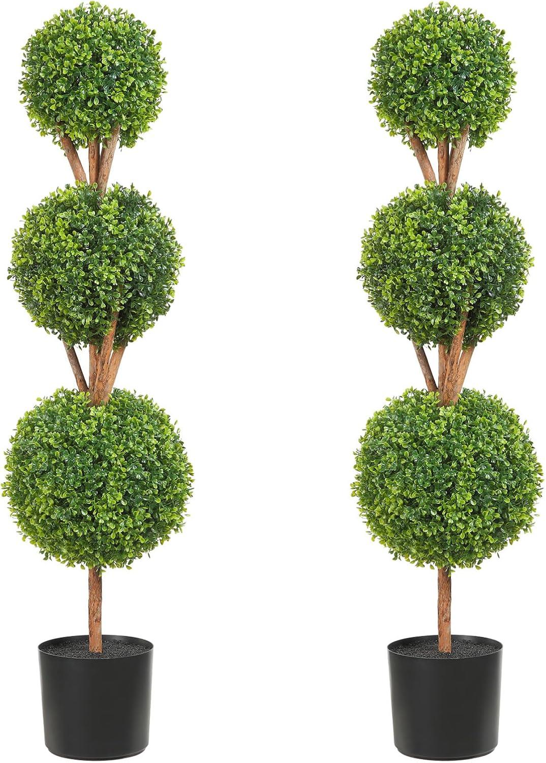 48" Green Plastic Boxwood Topiary with LED Lights