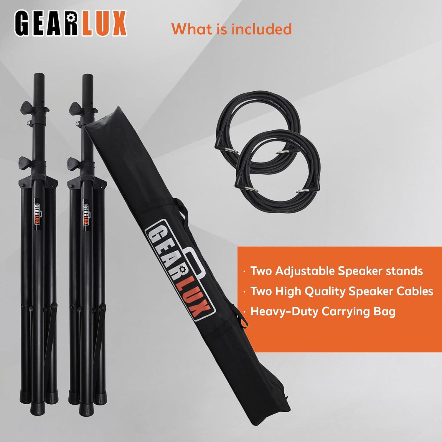Gearlux Tripod Speaker Stands with Carrying Case and Speaker Cables