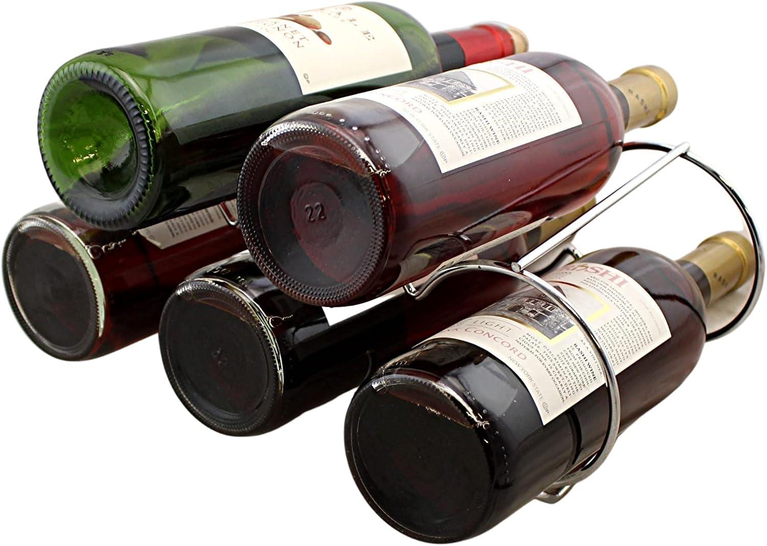 Dependable Industries Stackable Metal Wine Rack, 5-Bottle Free Standing Holder, Silver