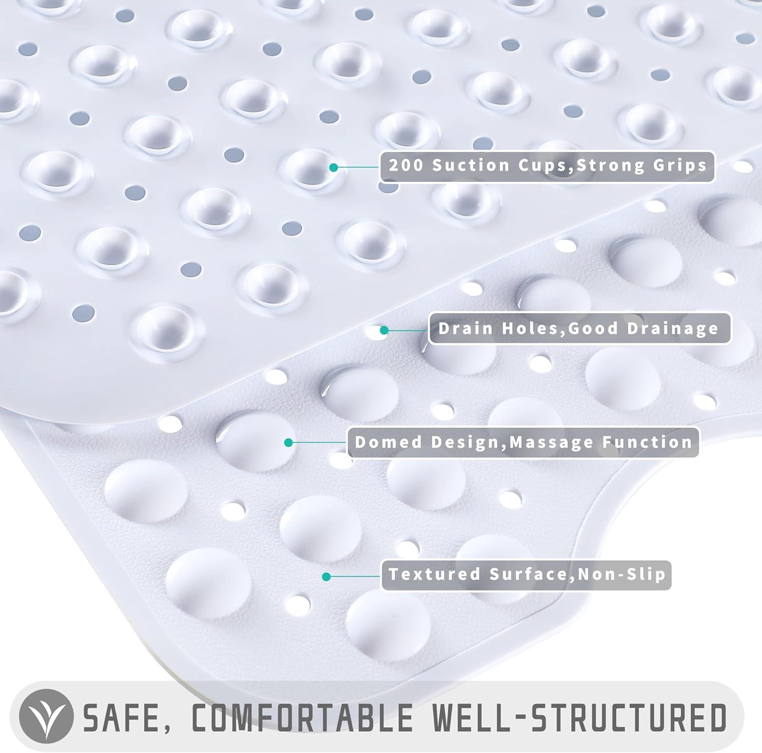 Yimobra Original Bathtub Mat Non Slip, Extra Long Tub Shower Mat 16 x 40 Inches, Suction Cups, Drain Holes, Machine Washable, Phthalate Free, Latex Free, BPA Free, White