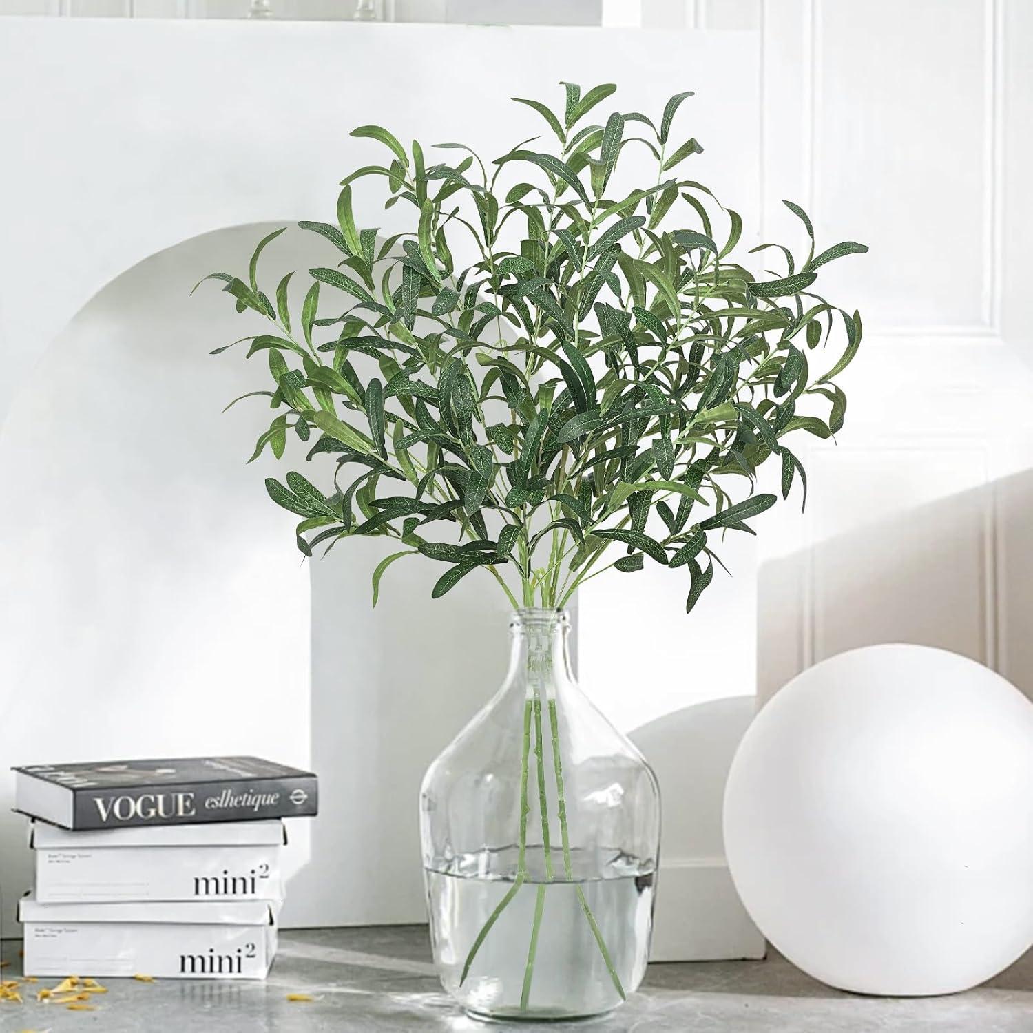 4 Pcs 43.3" Artificial Olive Branches Long Stems Silk Greenery Leaves Tall Fake Plant Greenery Branches Fake Olive Plants for Wedding Party Garden Home Office Indoor Outdoor Decor