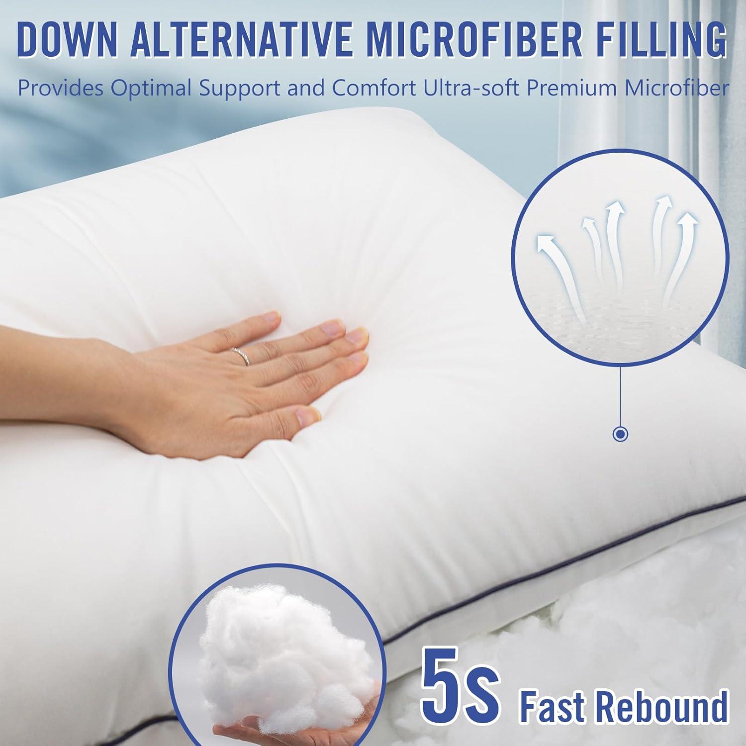 Queen Size White Microfiber Plush Bed Pillows Set