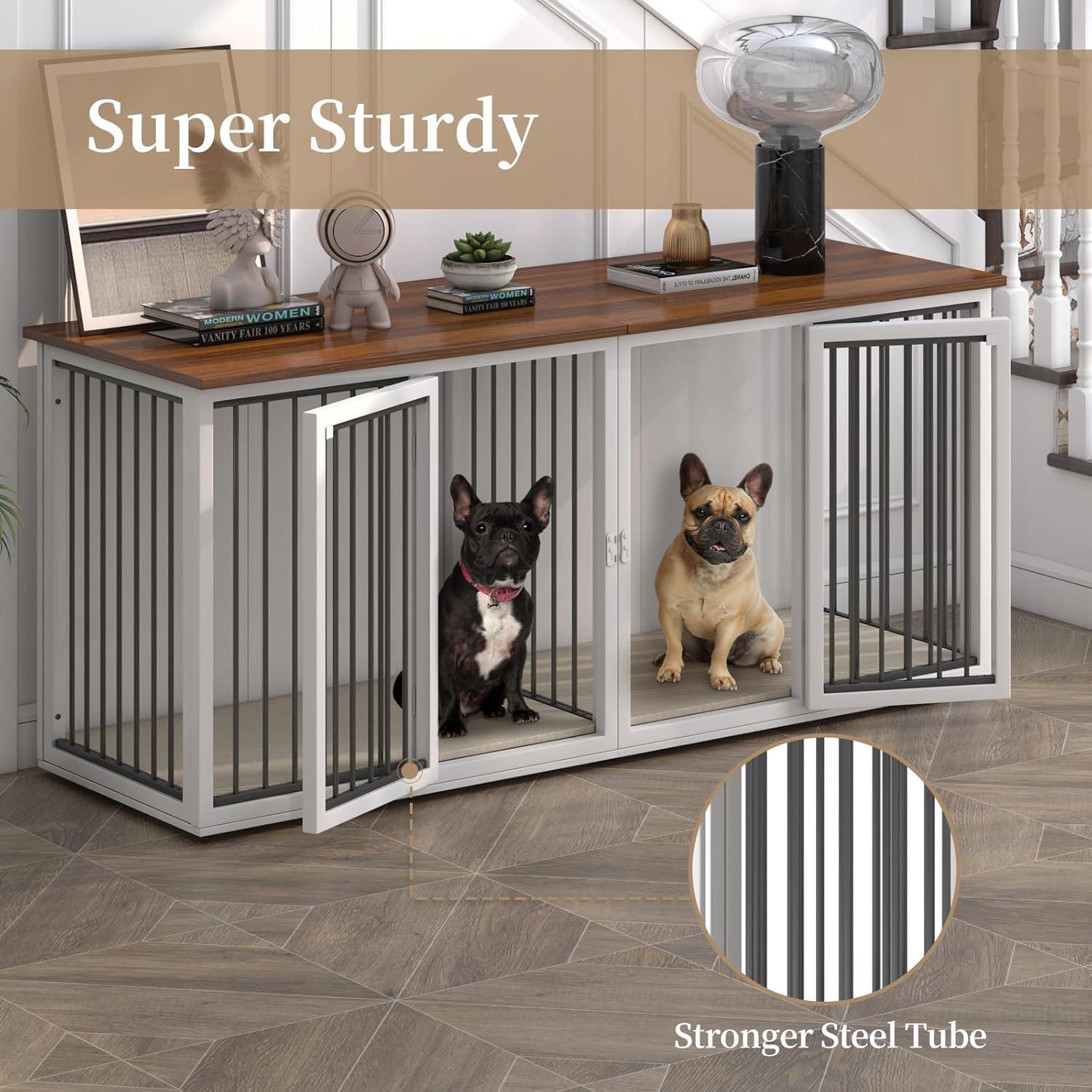 Tucker Murphy Pet™ Large Dog Crate Furniture for 2 Dogs, 71.6'' Steel Frame Dog Crate with Double Doors, Heavy Sturdy Dog Kennel