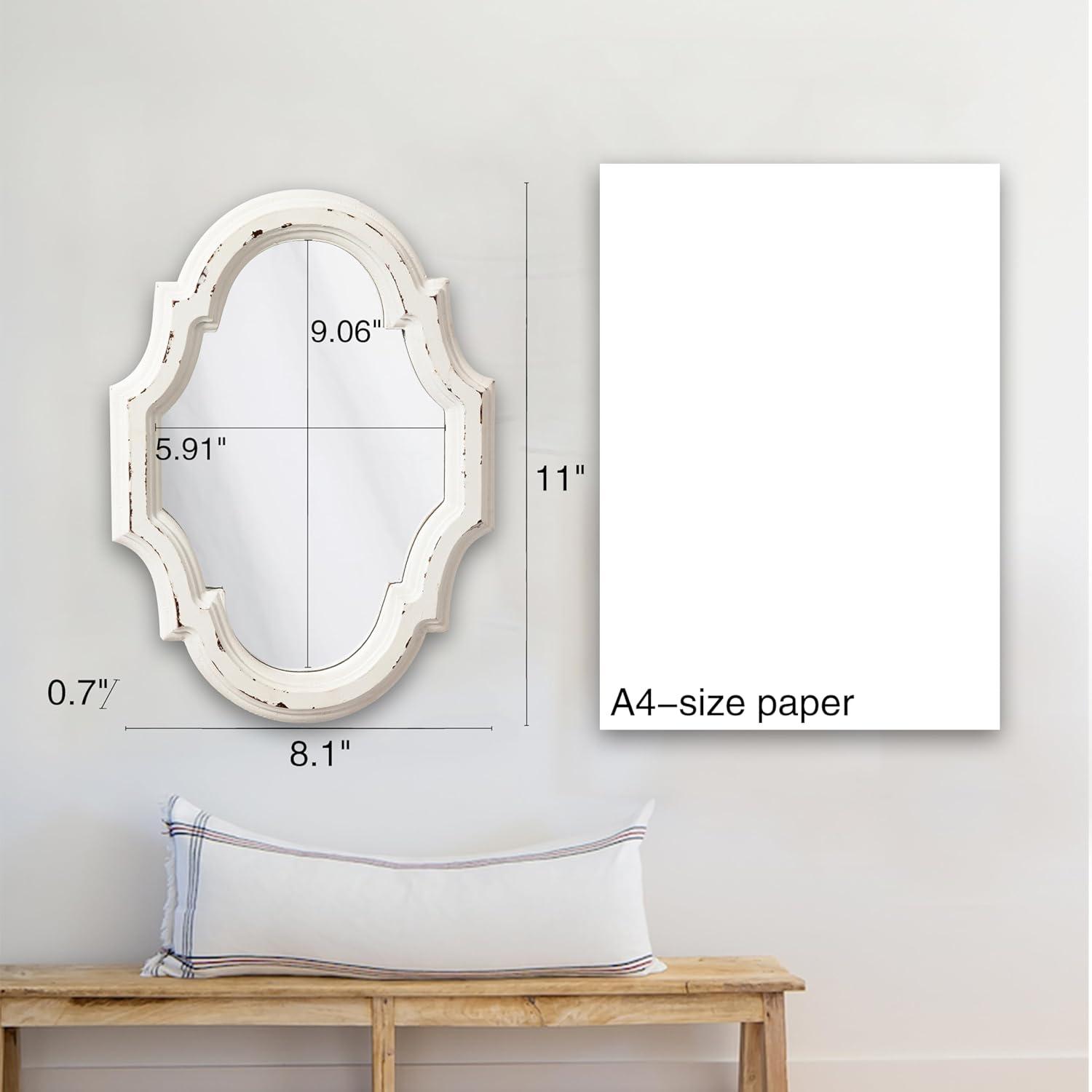 Sintosin Vintage Oval Mirrors for Wall Decor 11", Hanging Farmhouse Wood Entryway Mirror, Handmade Distressed White Rustic Scalloped Mirror Wall Decor, Ornate Accent Sculpted Mirror for Bedroom