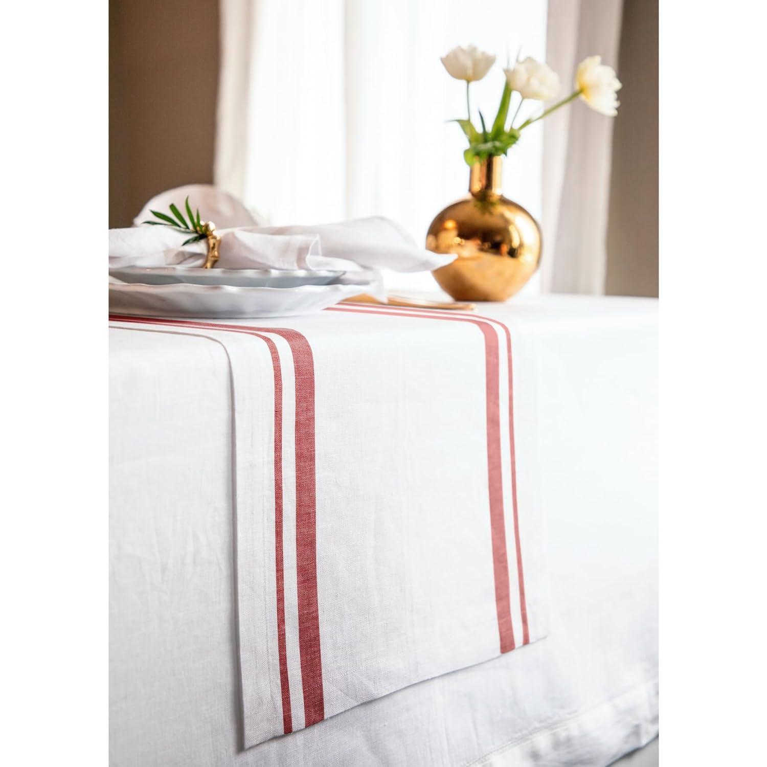 Solino Home French Stripe - 100% Pure Linen Table Runner