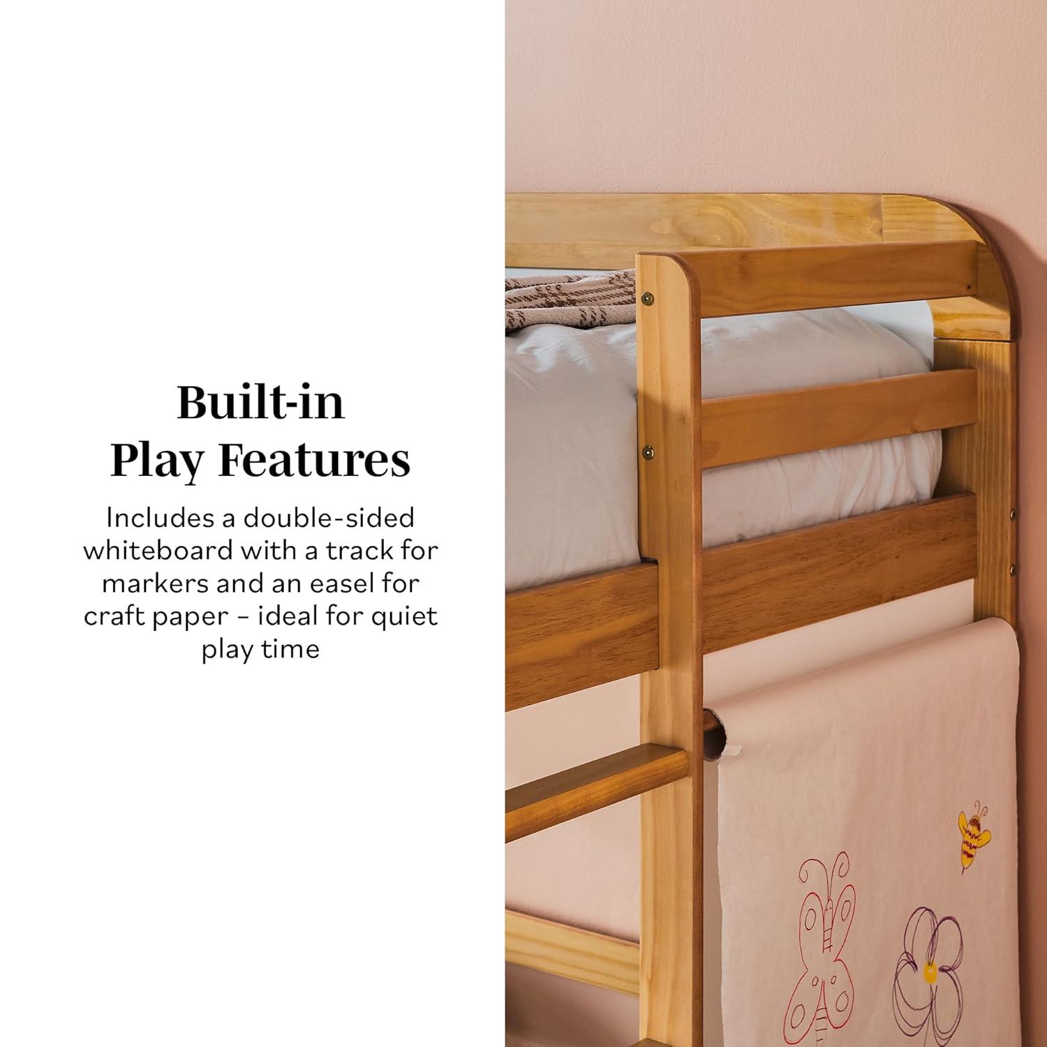 Walker Edison Contemporary Twin Loft Wooden Bed with Ladder, Natural Pine