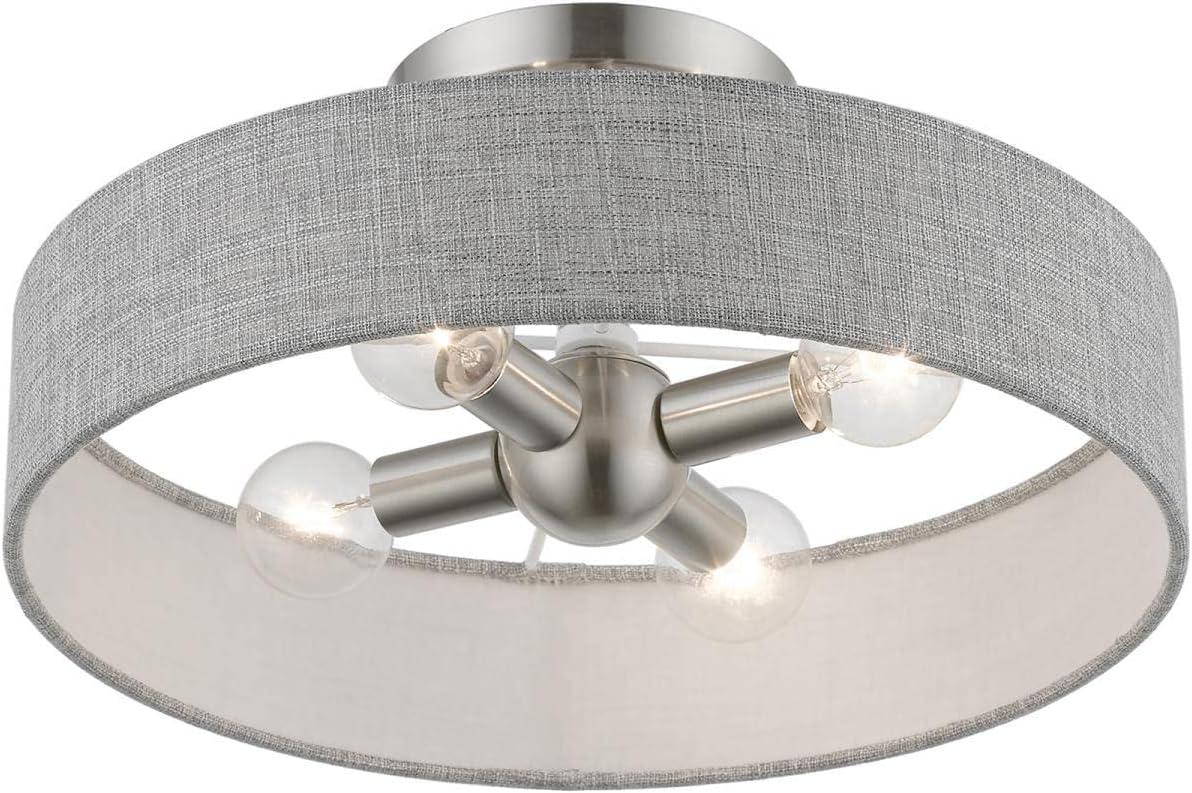 Livex Lighting Elmhurst 4 - Light Semi-Flush Mount in  Brushed Nickel/Shiny White