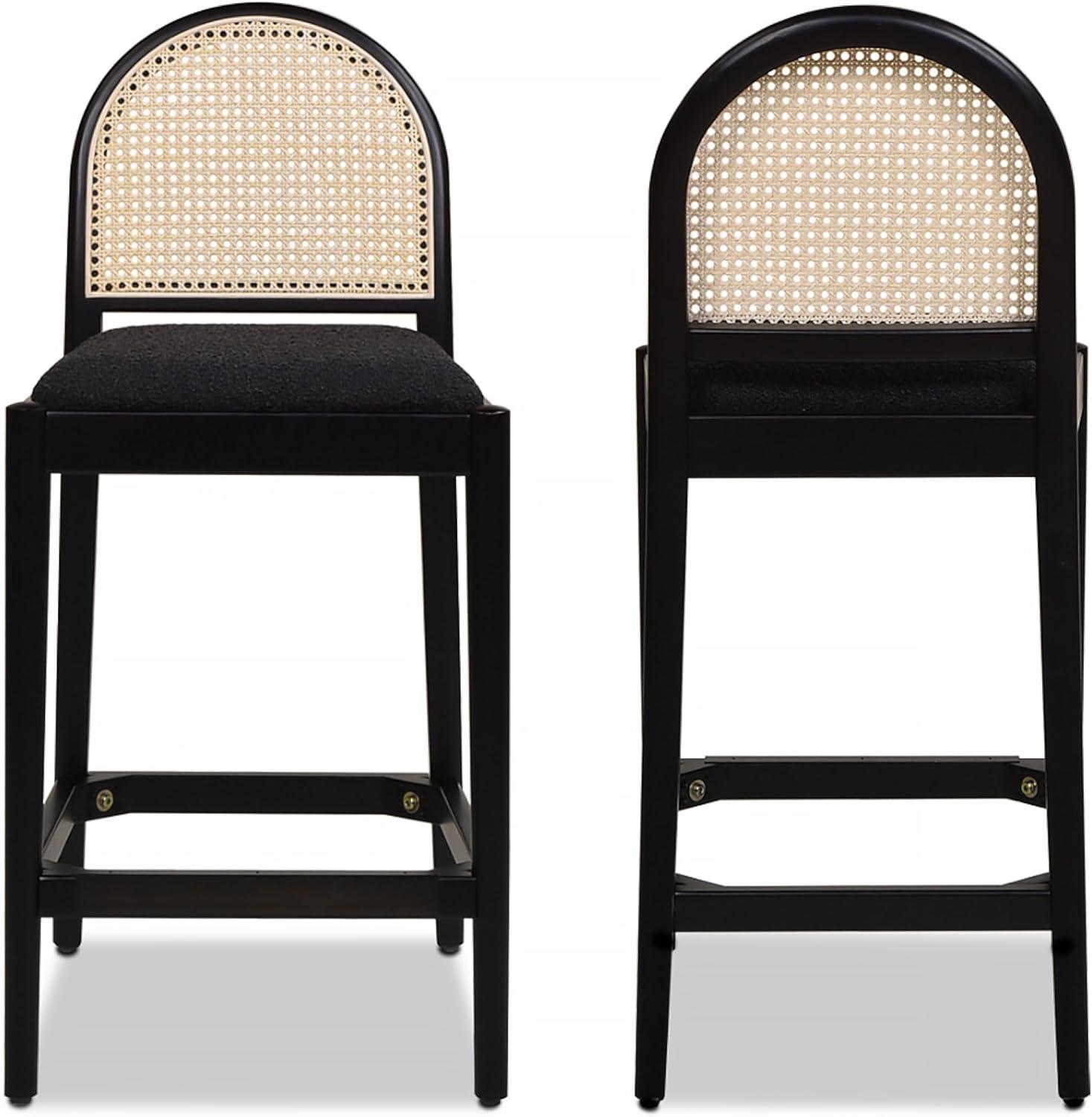 Jennifer Taylor Home Panama 26.5 Curved Back Cane Rattan Counter Stool, Set of 2, Ebony Black Boucle