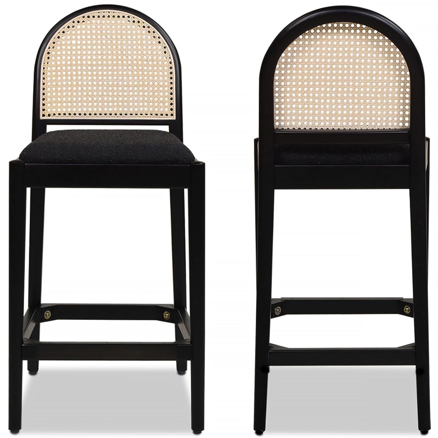 NicBex Dining Chairs Set of 2 Upholstered Chair Curved Back Cane Rattan Counter Stools, Fabric Accent for Kitchen, Bedroom, Black