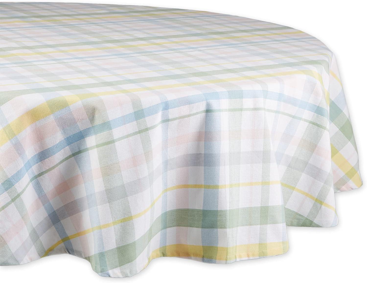 Pastel Plaid Cotton Round Tablecloth, 70 Inches