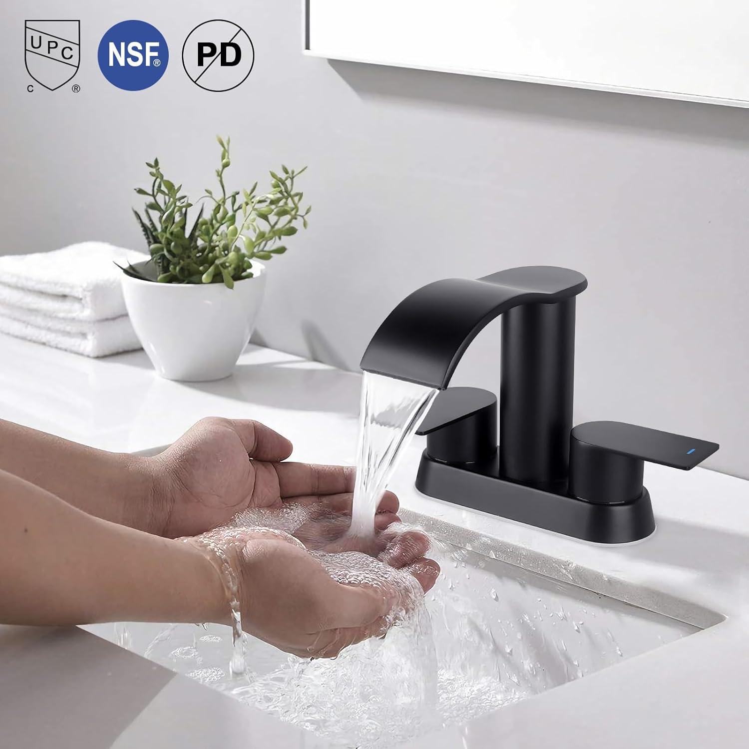 Matte Black Stainless Steel Double Handle Waterfall Faucet