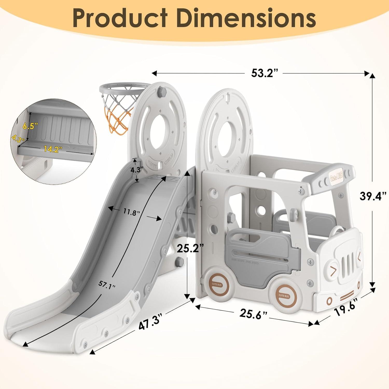 Suteck 4 in 1 Toddler Slide, Kids Slide with Climber and Bus Playhouse Outdoor Indoor Slide Playset