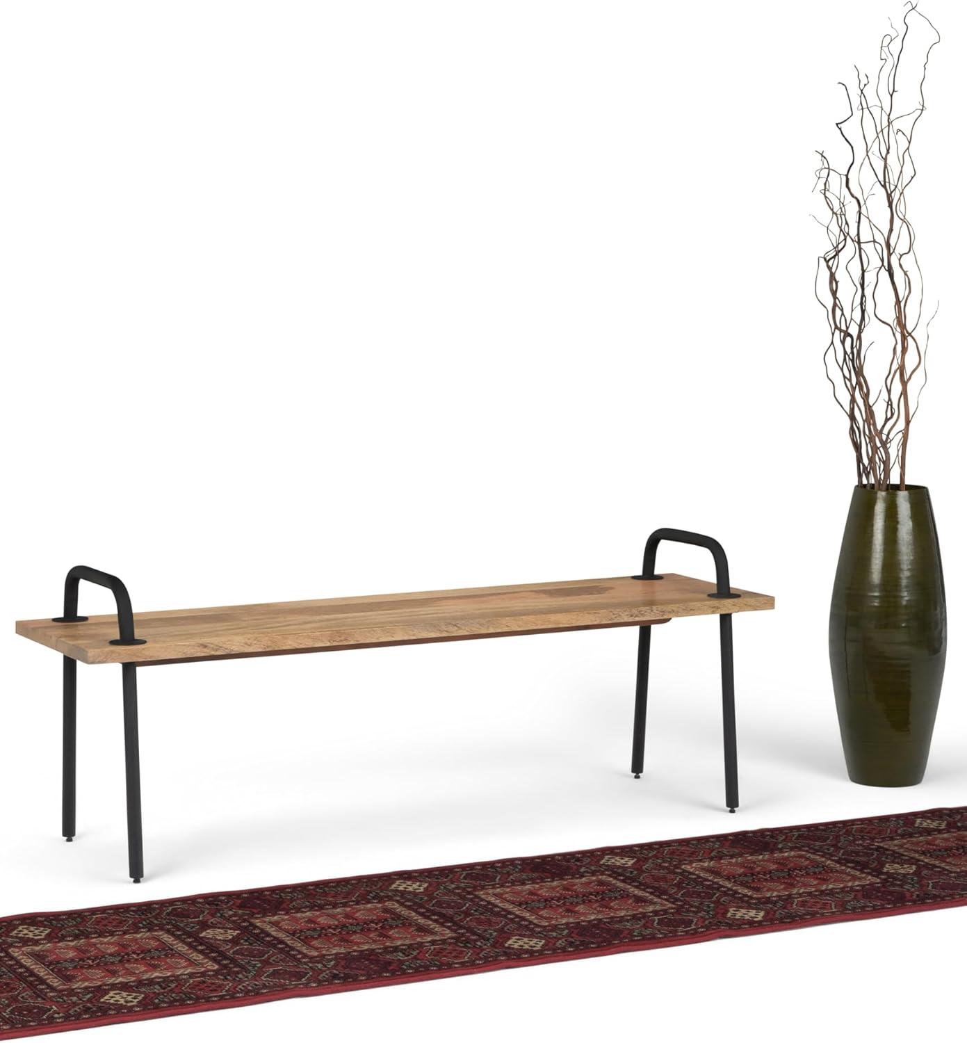 Simpli Home Berkeley 56"W Solid Mango Wood Industrial Entryway Bench with Sturdy Metal Legs & Reviews | Wayfair