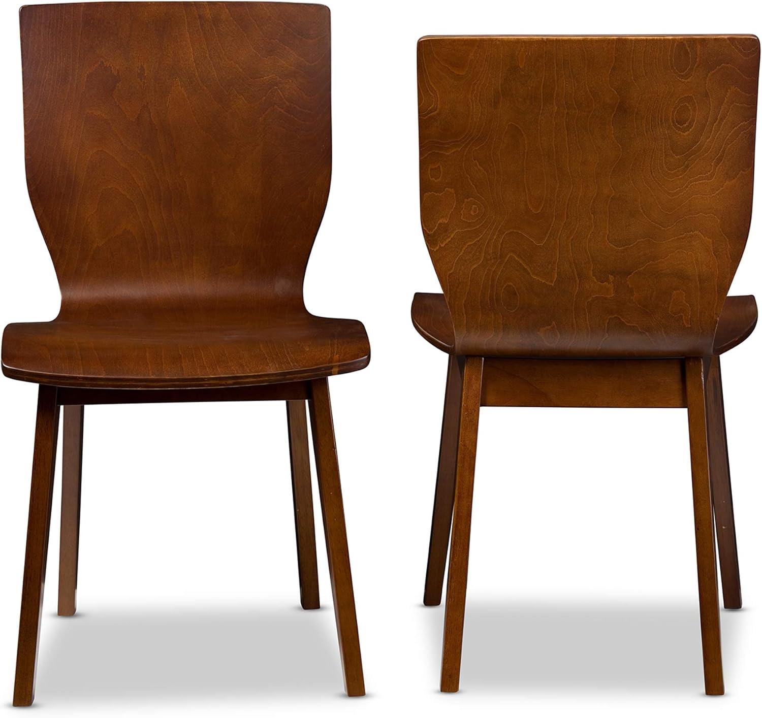 Baxton Studio Set of 2 Elsa Mid-century Modern Scandinavian Style Dark Walnut Bent Wood Dining Chairs: Polyester, Wood Composite Frame