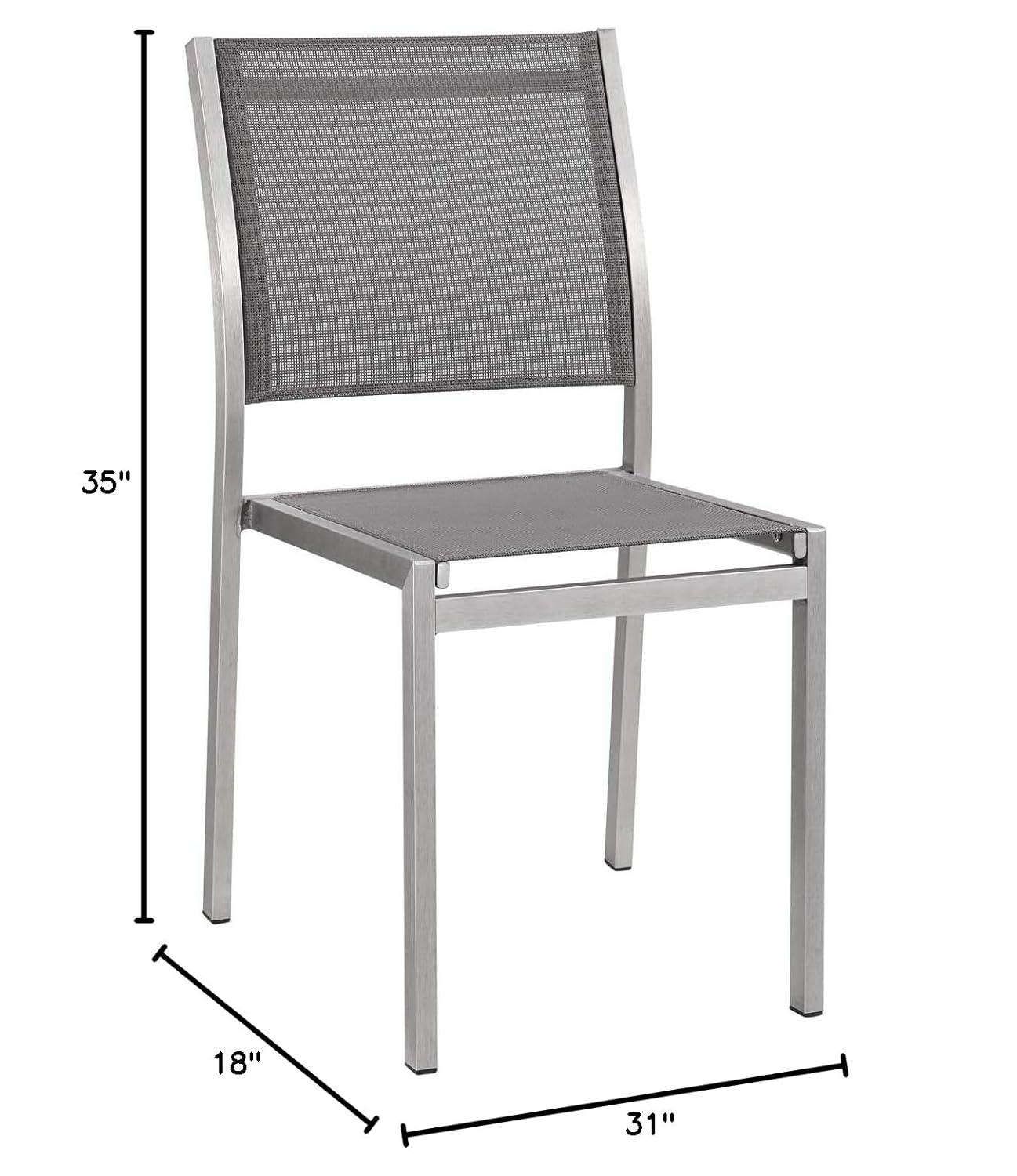 Modway Shore Side Chair Outdoor Patio Aluminum Set of 2 Silver Gray – Lightweight Stackable Dining Chairs with Weather-Resistant Build