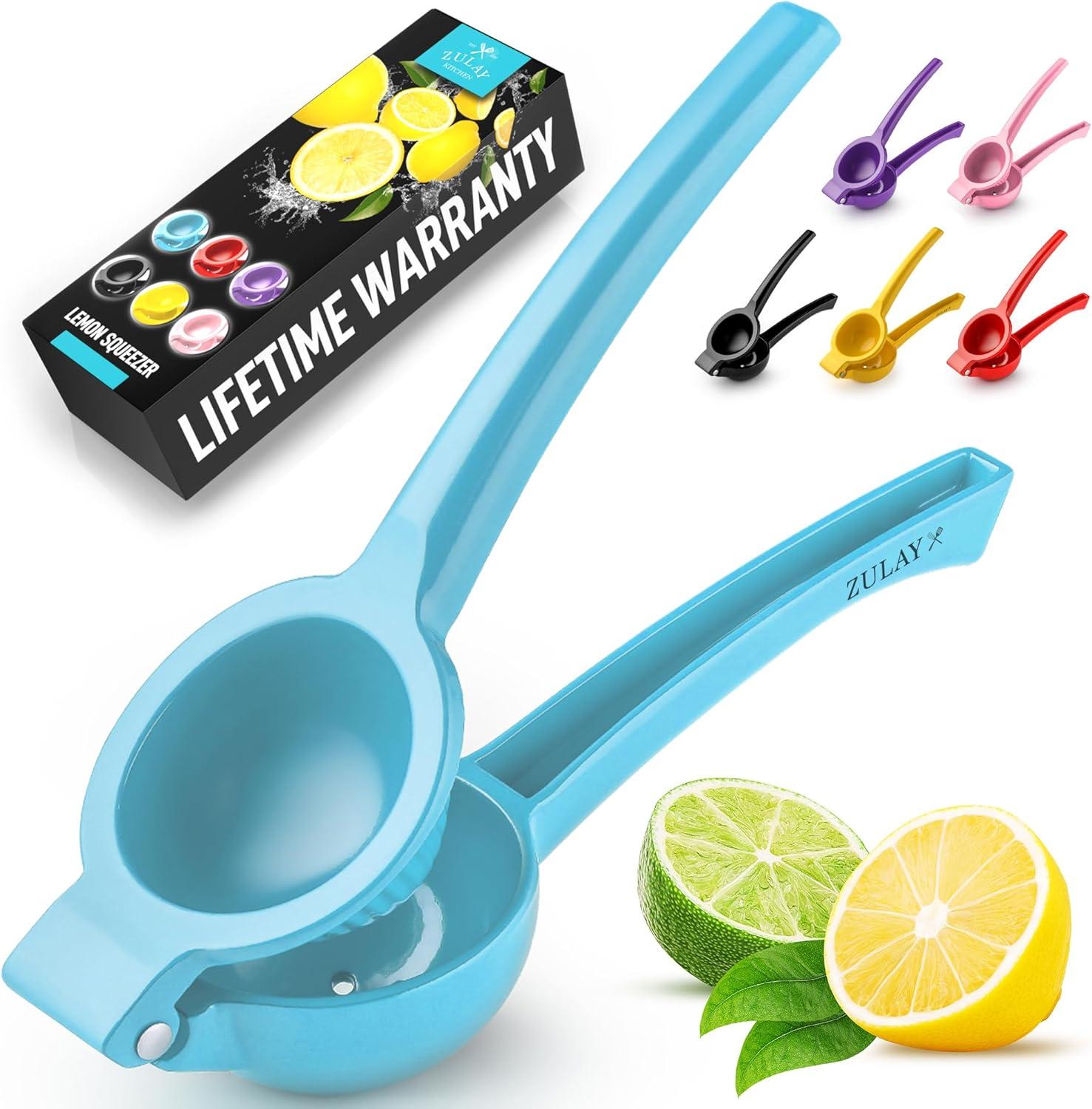 Zulay Premium Quality Metal Lemon Squeezer, Citrus Juicer, Manual Press for Extracting the Most Juice Possible - Light Blue