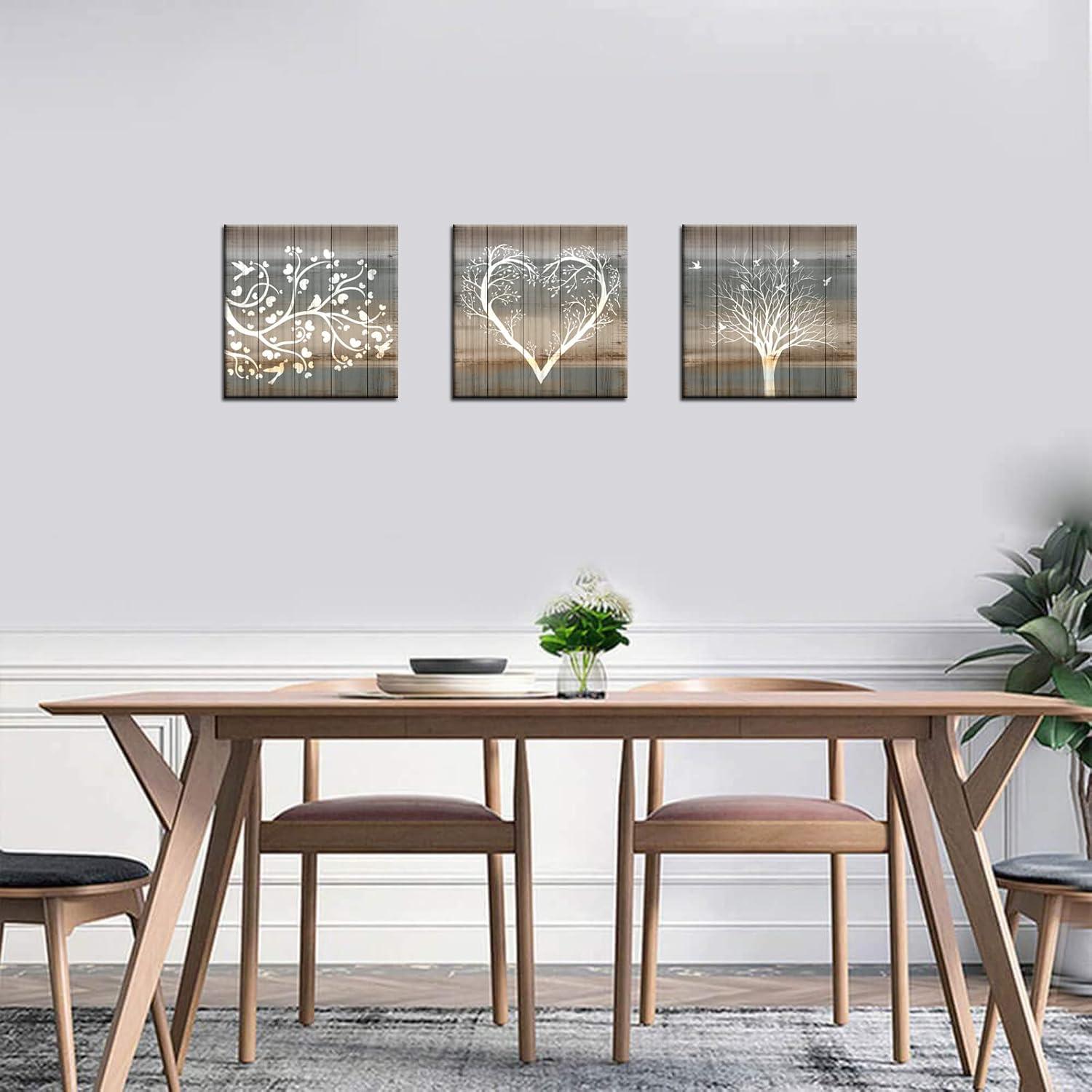 Biuteawal 3 Pieces Abstract Tree Wall Art Rustic Forest Landscape Picture Prints Teal and Brown Painting Vintage Artwork Home Farmhouse Bathroom Bedroom Decor Stretched and Framed Ready to Hang