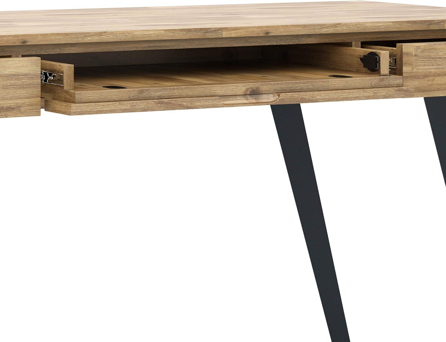 Simpli Home Lowry Solid Acacia Wood Desk In Distressed Golden Wheat