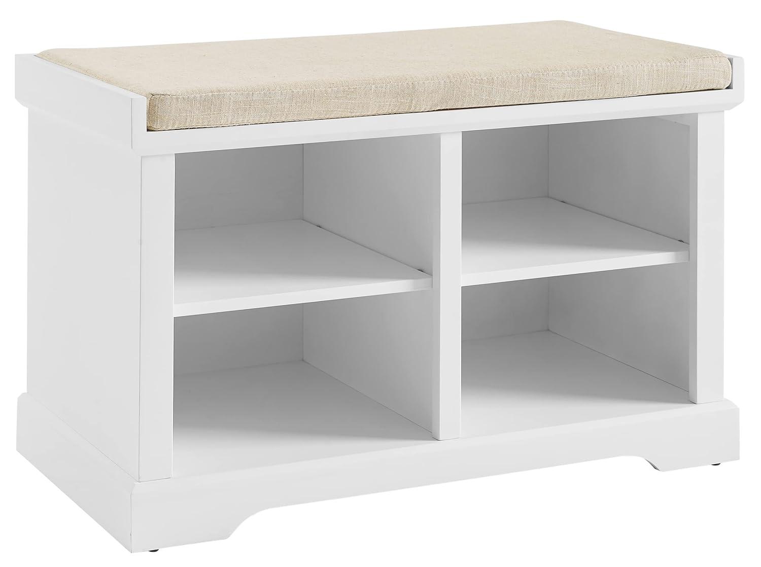 Anderson Storage Bench White - Crosley: Cushioned, Linen Upholstered, Farmhouse Style