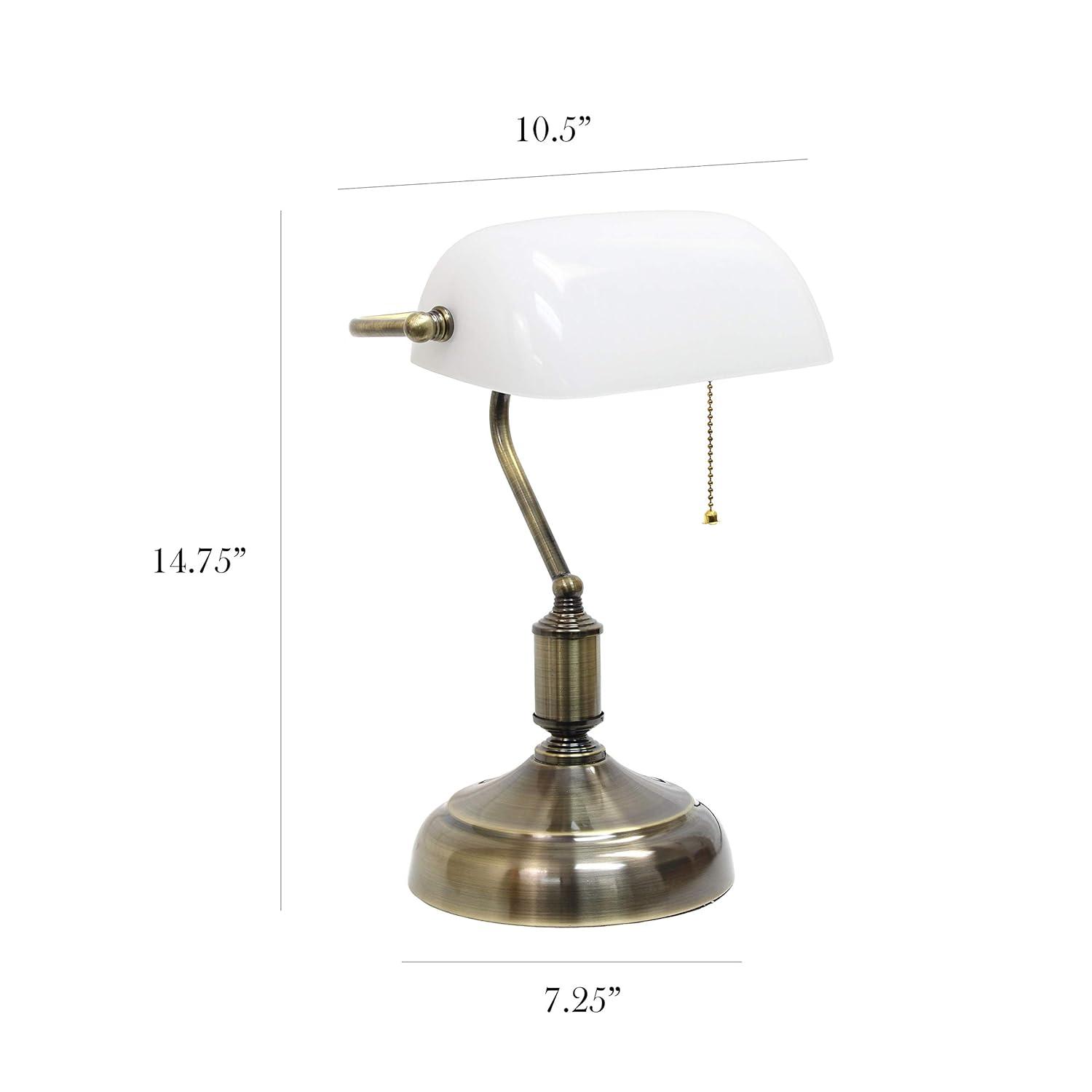 Executive Banker's Desk Lamp with Glass Shade Black - Simple Designs: ETL Listed, Metal Body, Pull Chain
