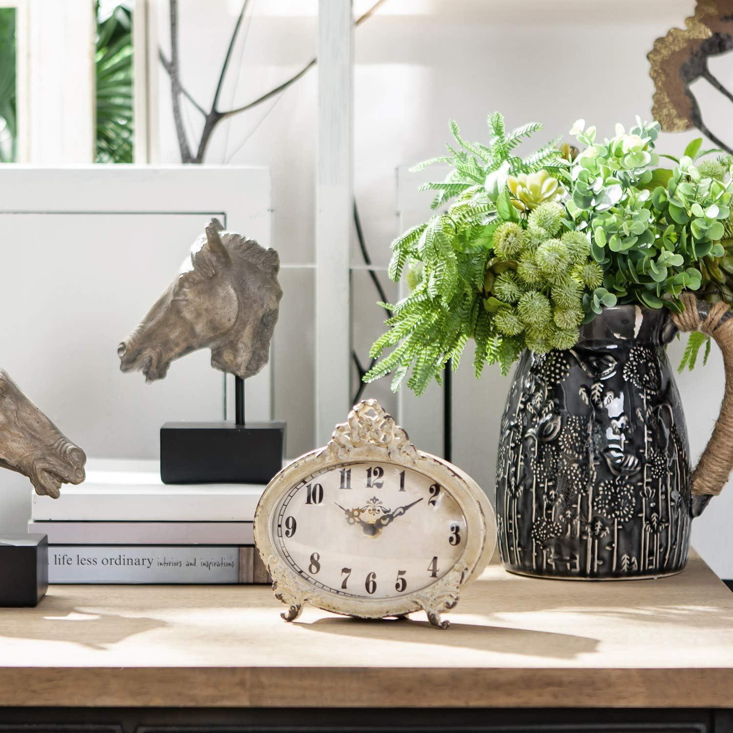 Mantel & Tabletop Clock Analog Quartz Movement / Crystal Tabletop Clock in Distressed White