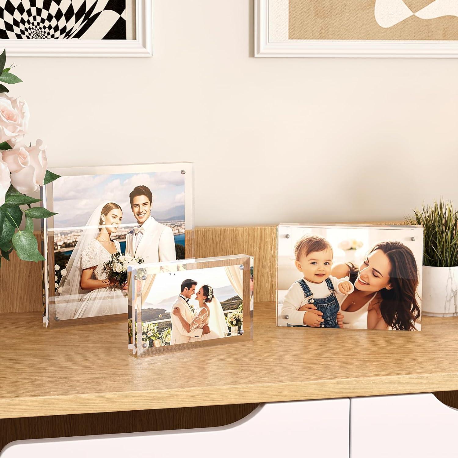 Brayden Studio® Egofine 5X7 Acrylic Frames 6 Pack, 20Mm Thicker Frameless Clear Picture Frames, Double Sided Magnetic Picture Frames, Free Standing Desktop Display