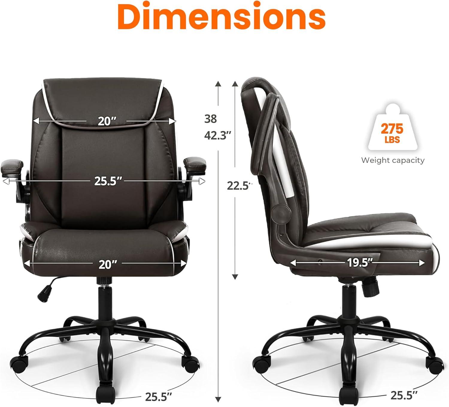 Brown PU Leather Ergonomic Office Chair with Flip-up Arms