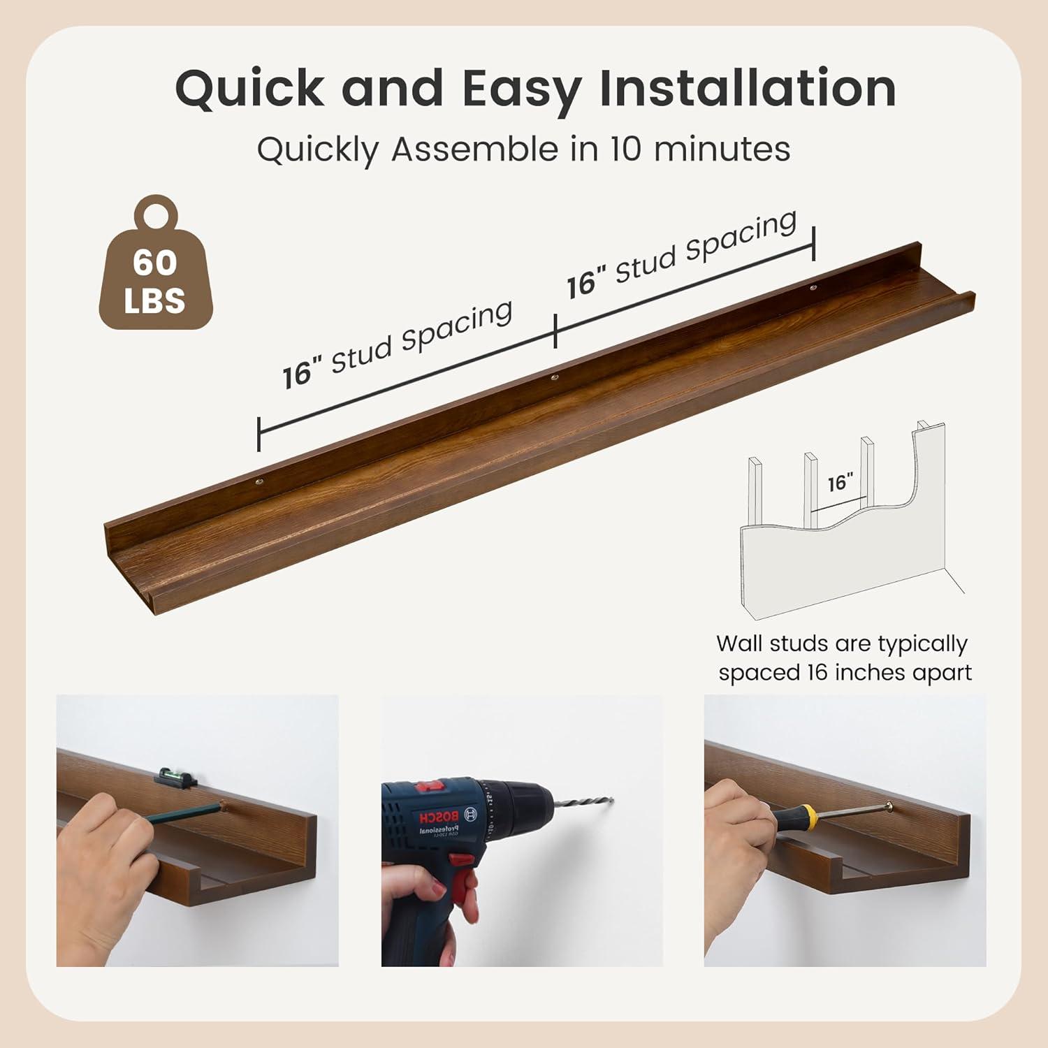 Hokku Designs Floating Shelves for Wall Set 2 of 48 inches Picture Ledge Shelf, Floating Shelves for Room Wall to Display and Storage
