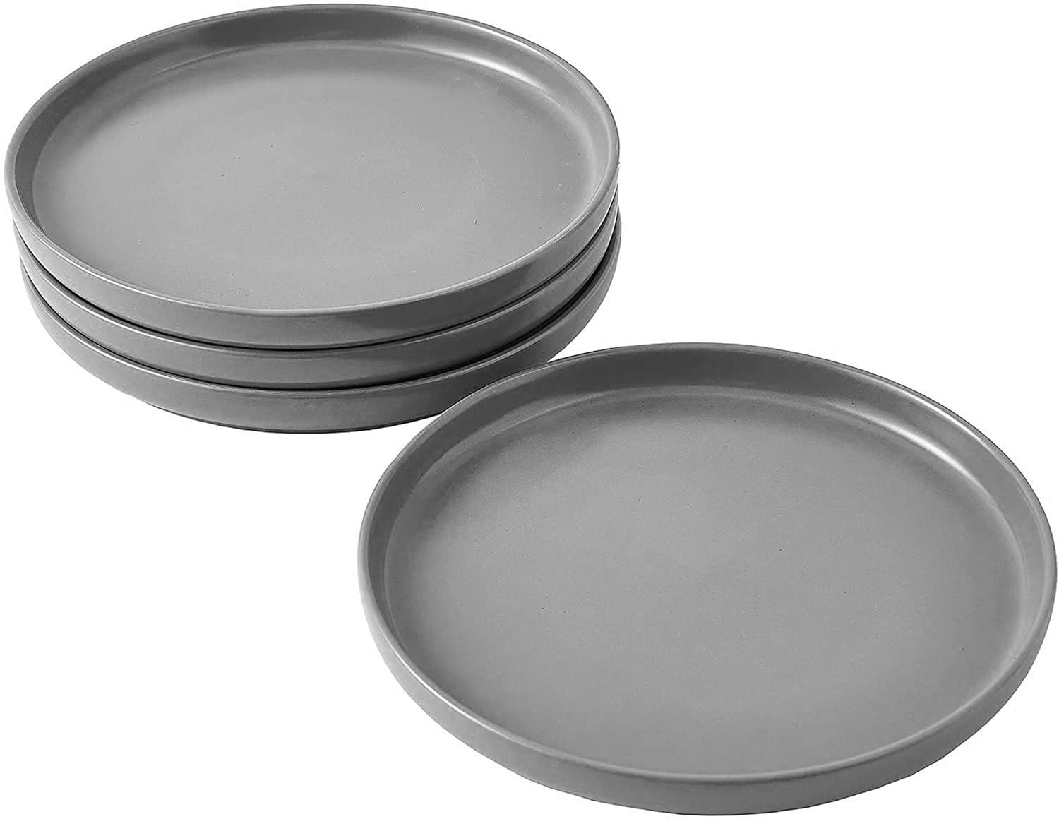 Bruntmor Set of 4 Elegant Matte 11" Round Ceramic Dinner Plates, White