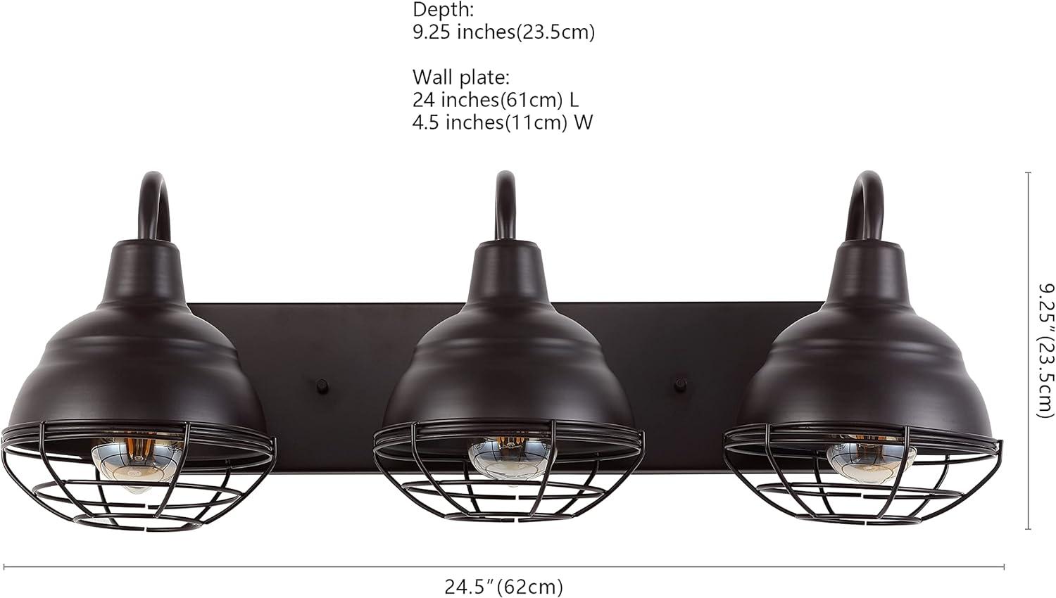 JONATHAN Y Levi 24.5" 3-Light Industrial Farmhouse Iron LED Vanity, Oil Rubbed Bronze