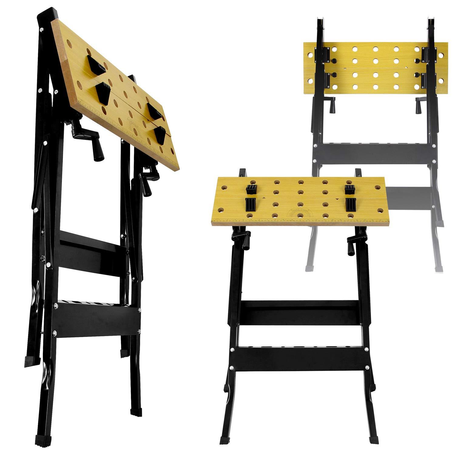Portable Folding Workbench with Adjustable Clamps and Steel Frame