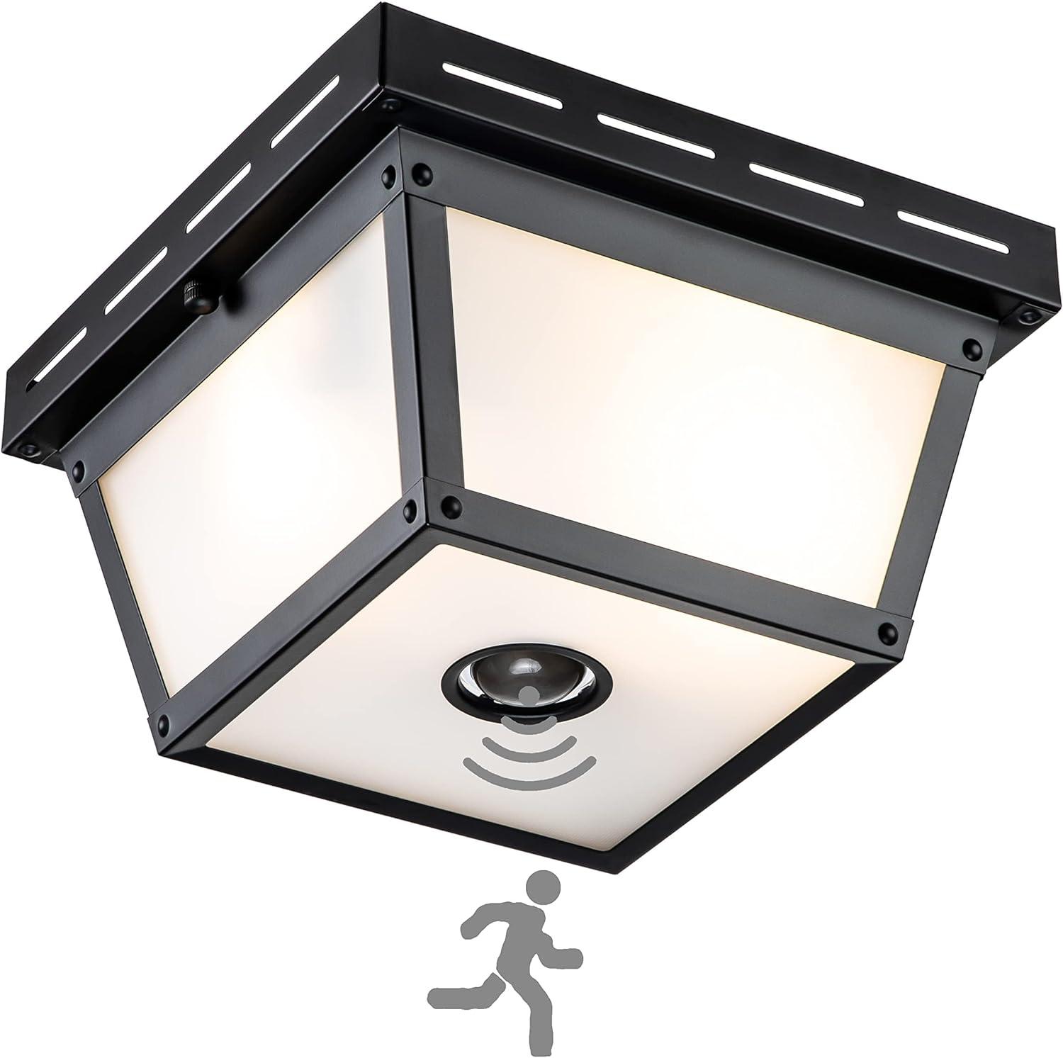 C Cattleya  2-Light Motion Sensor Outdoor Flush Mount Ceiling Light with White Textured Glass