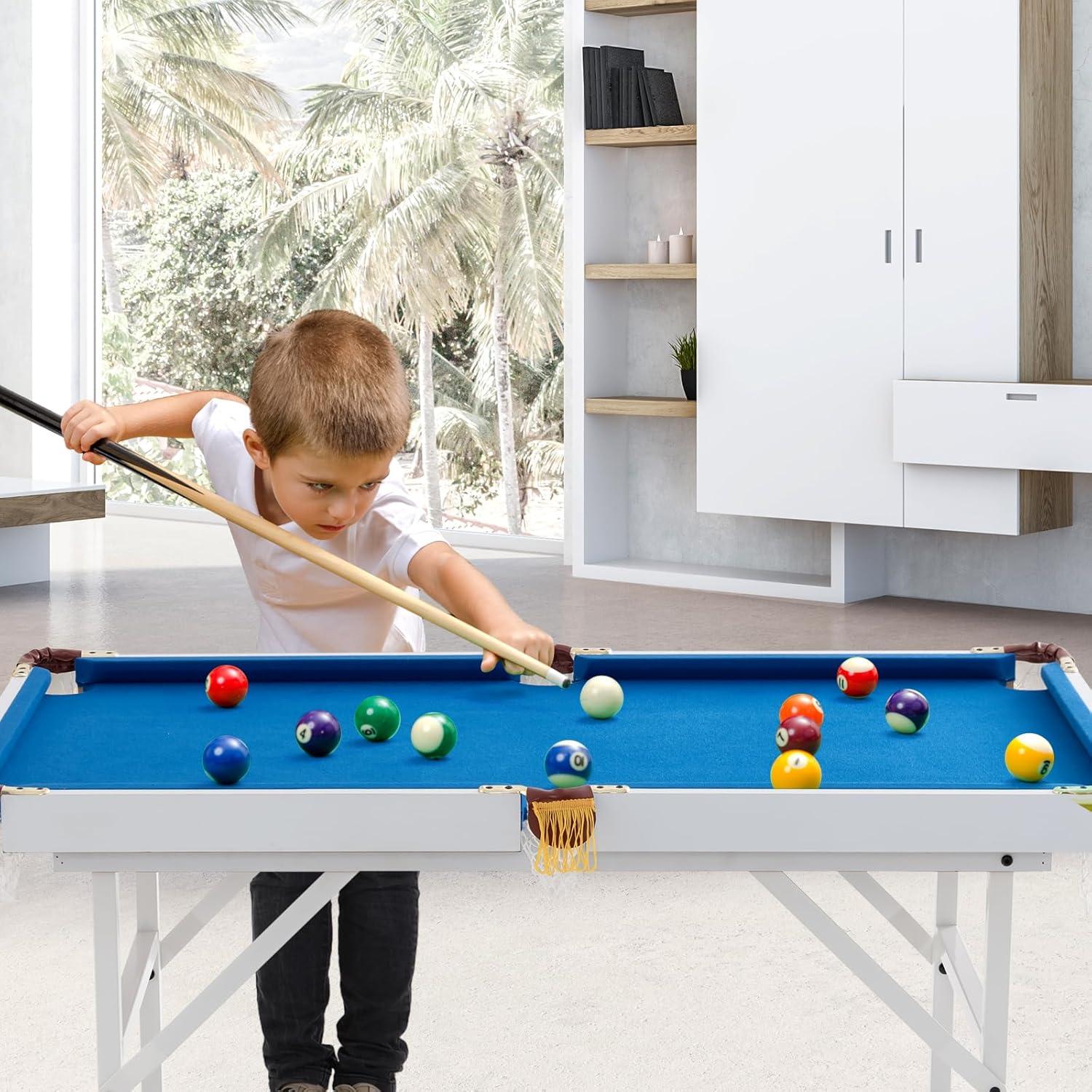 Costway 47" Folding Billiard Table Pool Game Table for Kids w/ Cues & Chalk & Brush