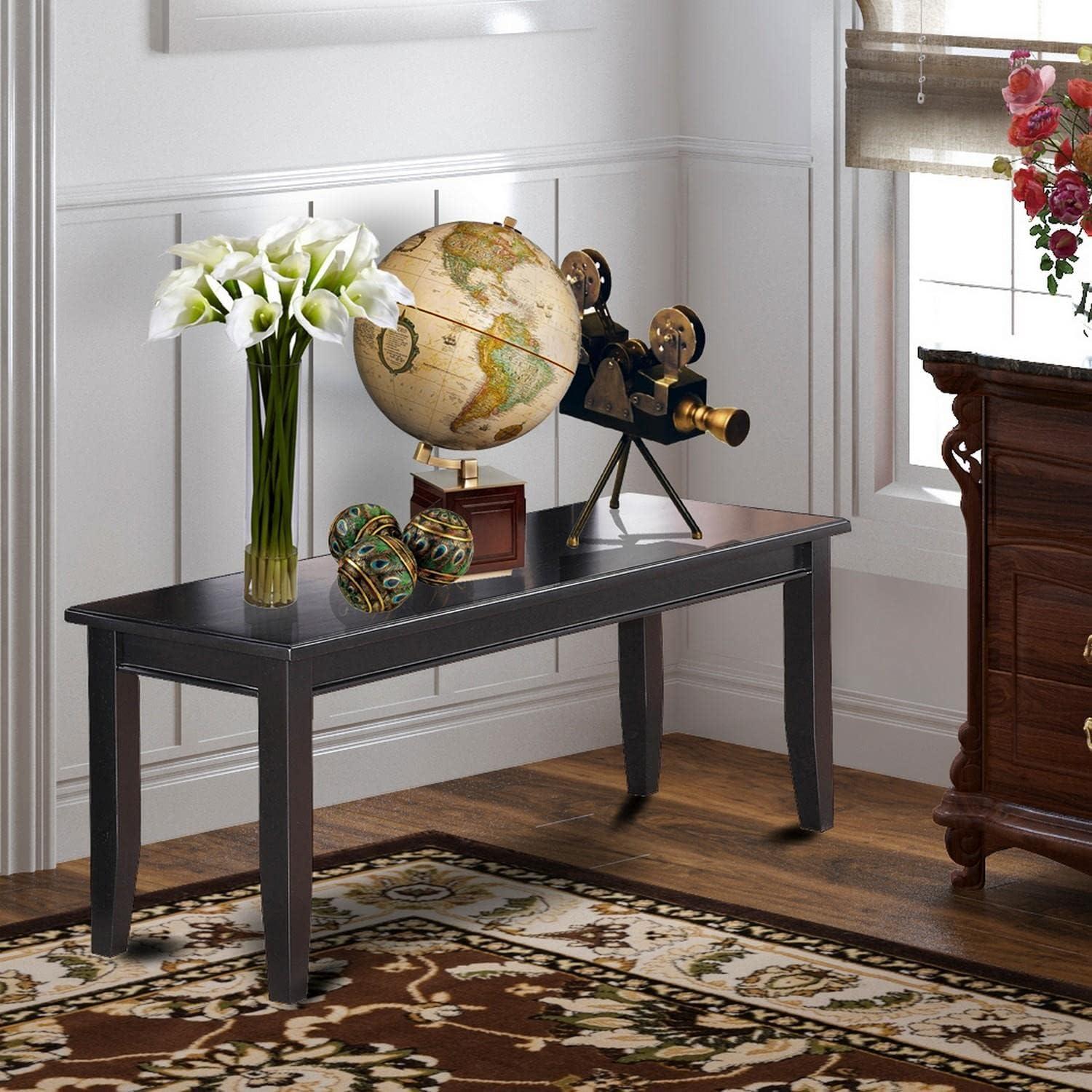 Black Solid Wood Traditional Dining Bench