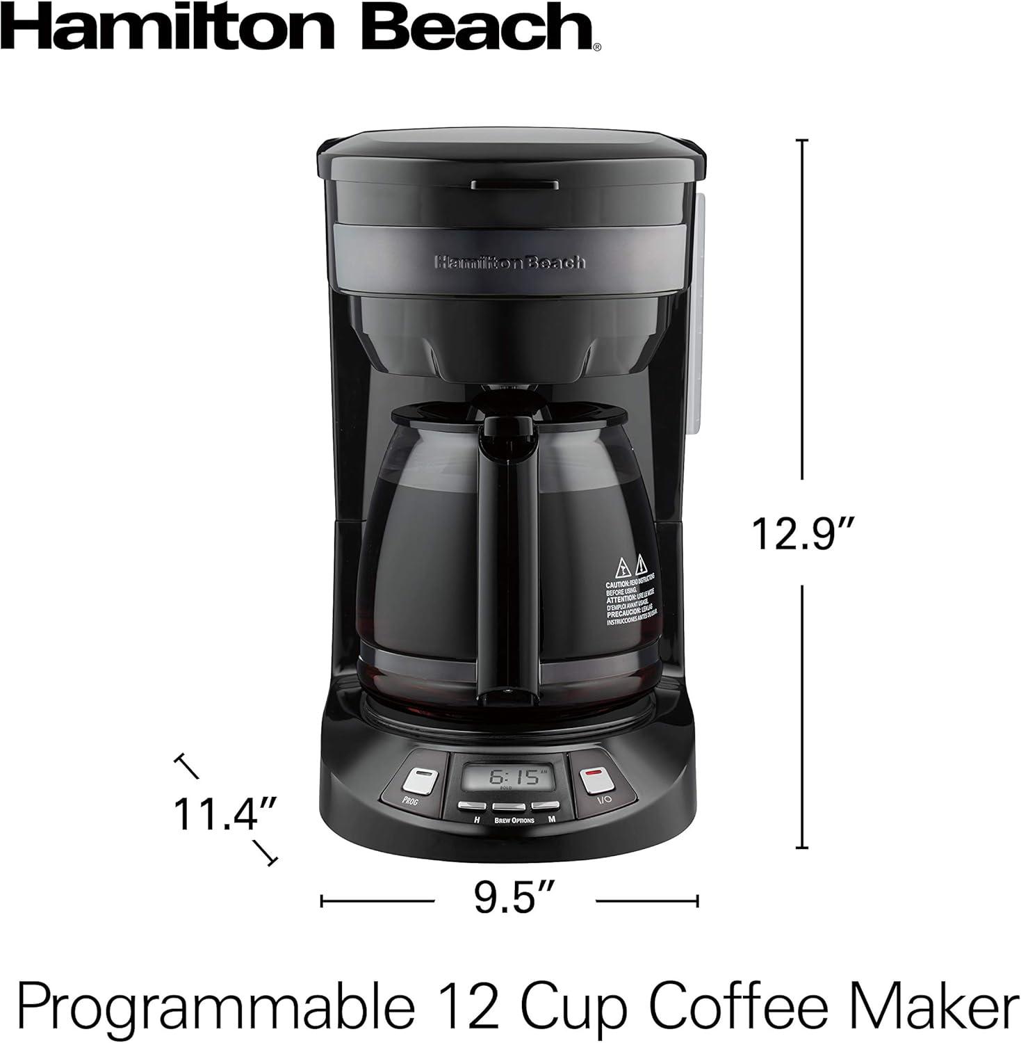 12-Cup Black Stainless Steel Programmable Drip Coffee Maker