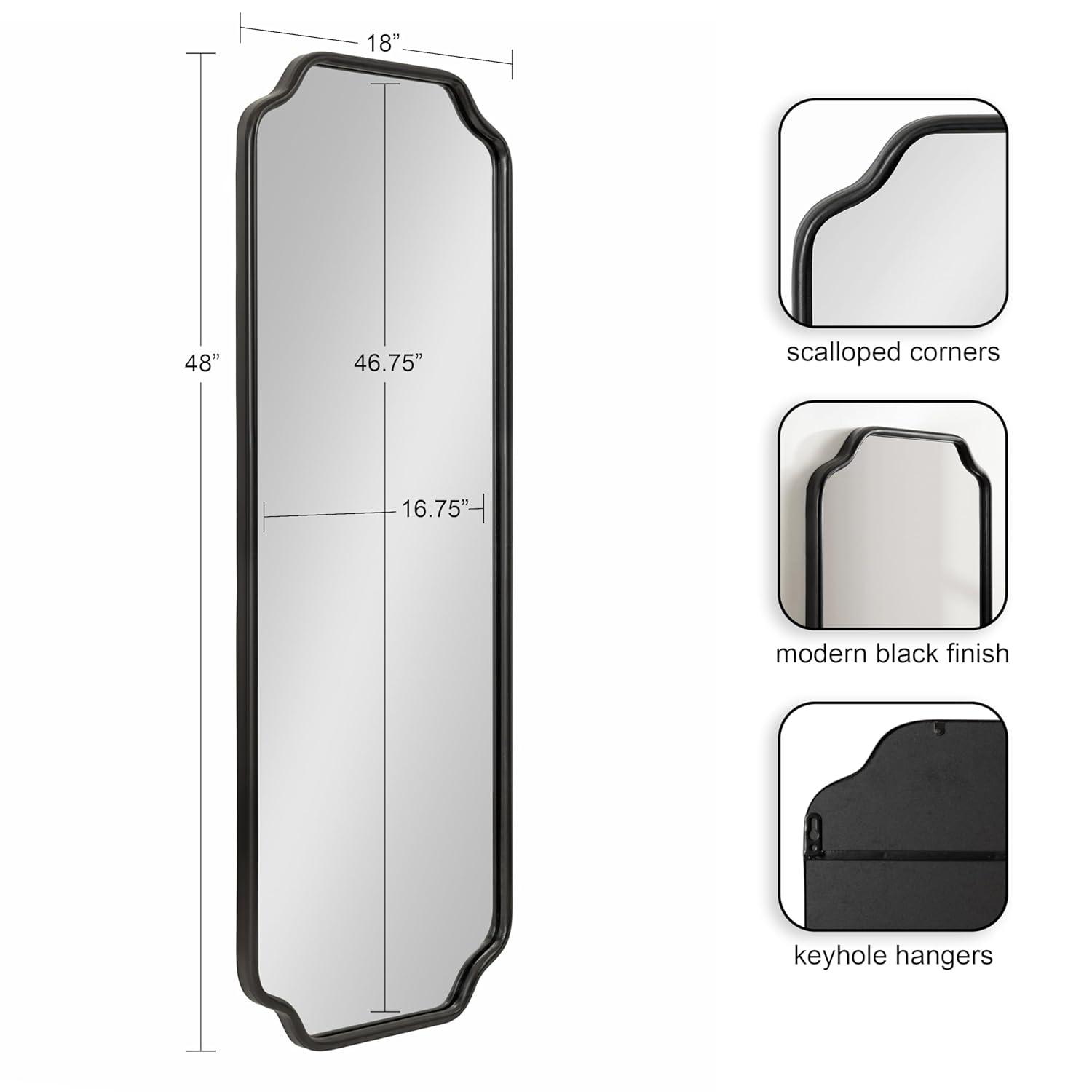 Kate & Laurel All Things Decor 18"x48" Plumley Framed Wall Mirror Black: Scallop Corner, Wall Mount