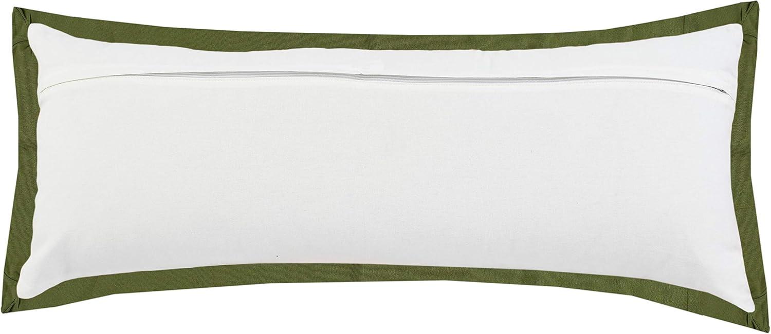 Handwoven White and Green Organic Cotton Rectangular Pillow Cover