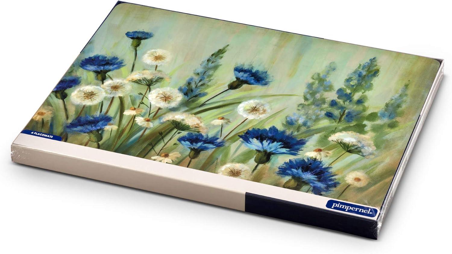 Fleur Des Champs Blue and White Floral Hardboard Placemats, Set of 4