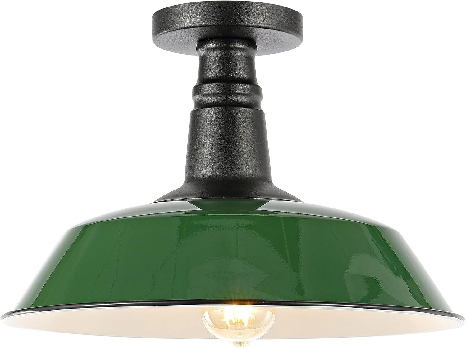 Camila 14" 1-Light Classic Industrial Indoor/Outdoor Iron LED Semi Flush Mount, Green/White